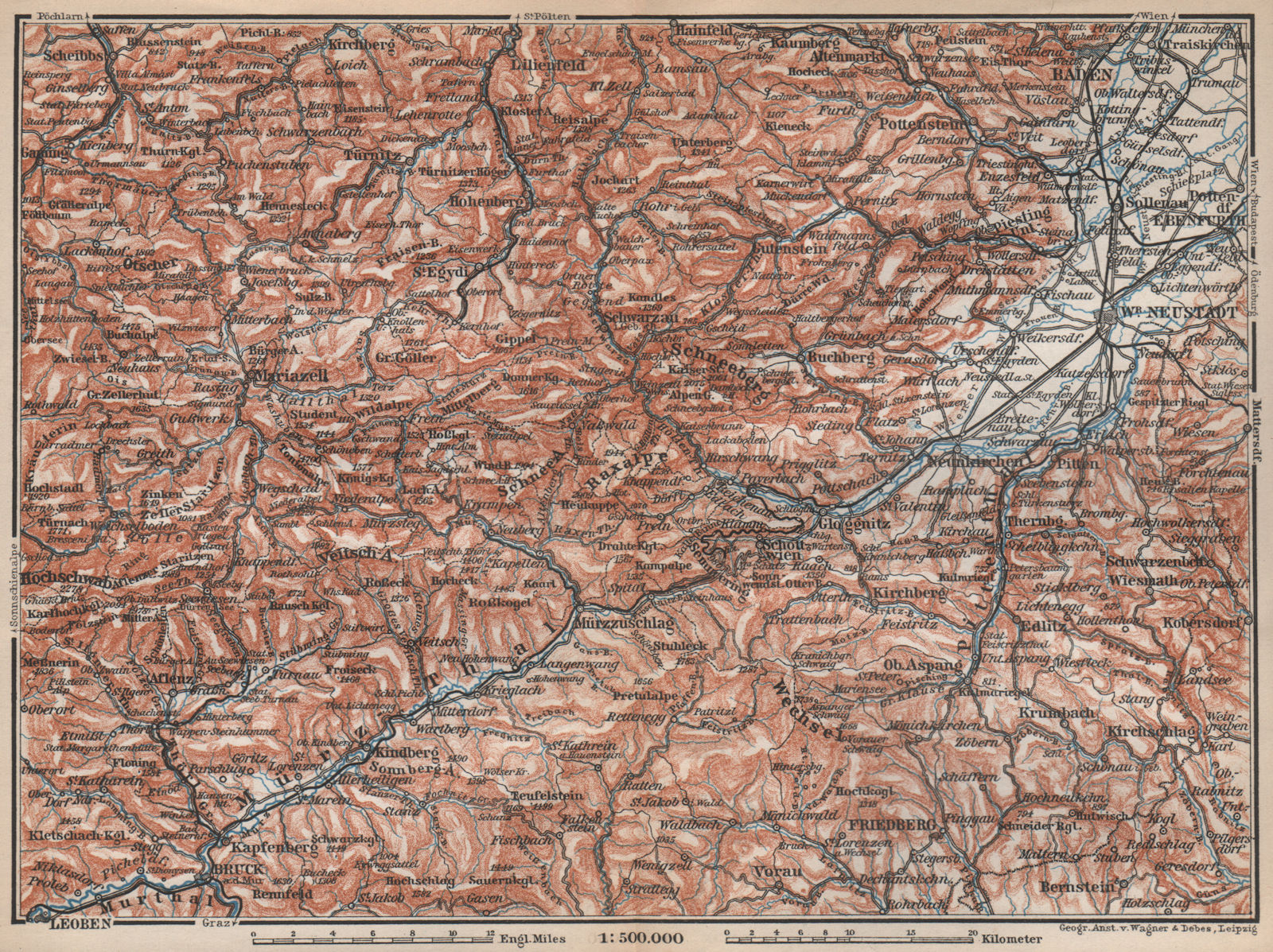 Associate Product SEMMERING & MARIAZELL environs. Mürztal Styria Baden bei Wien Austria 1896 map