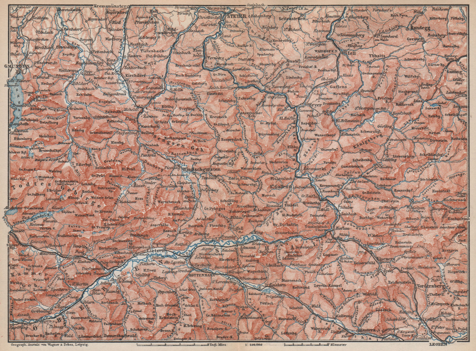 Associate Product STYRIAN & AUSTRIAN ALPS. ENNSTAL. Bad Aussee Liezen Steyr. Austria 1896 map