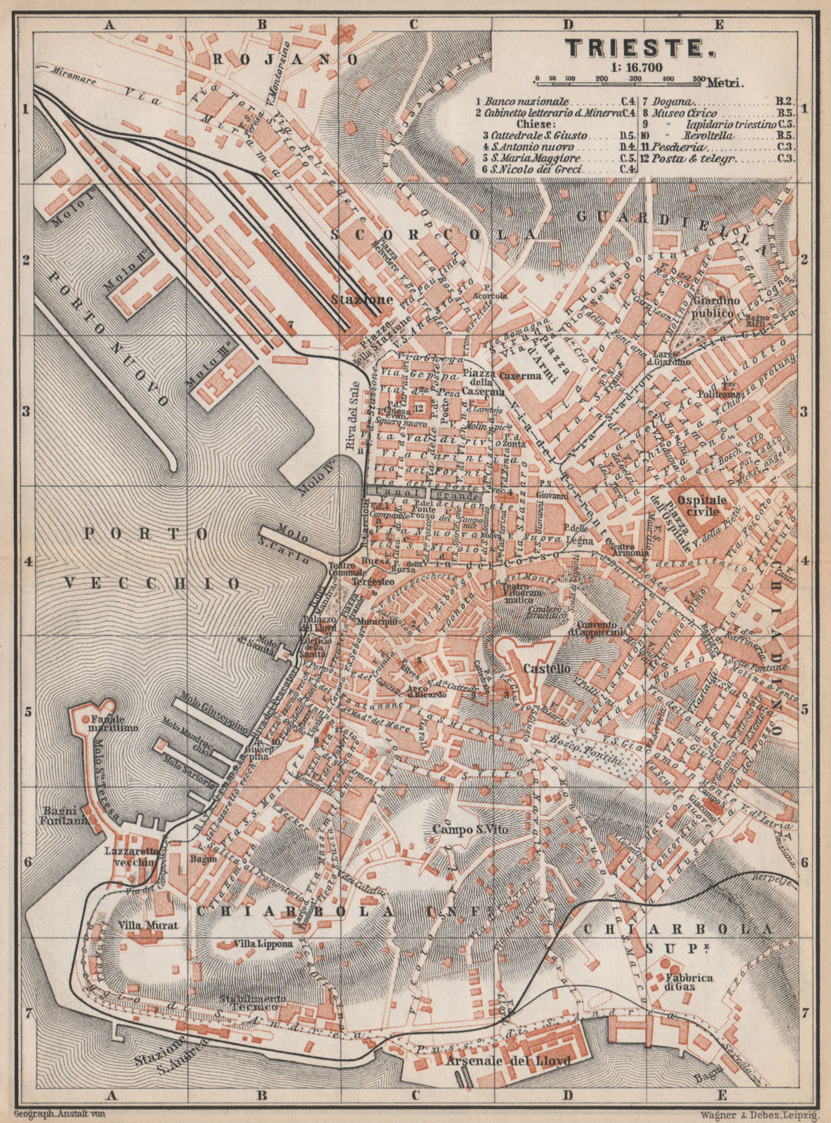 TRIESTE / TRST town city plan piano urbanistico. Italy Italia mappa 1896