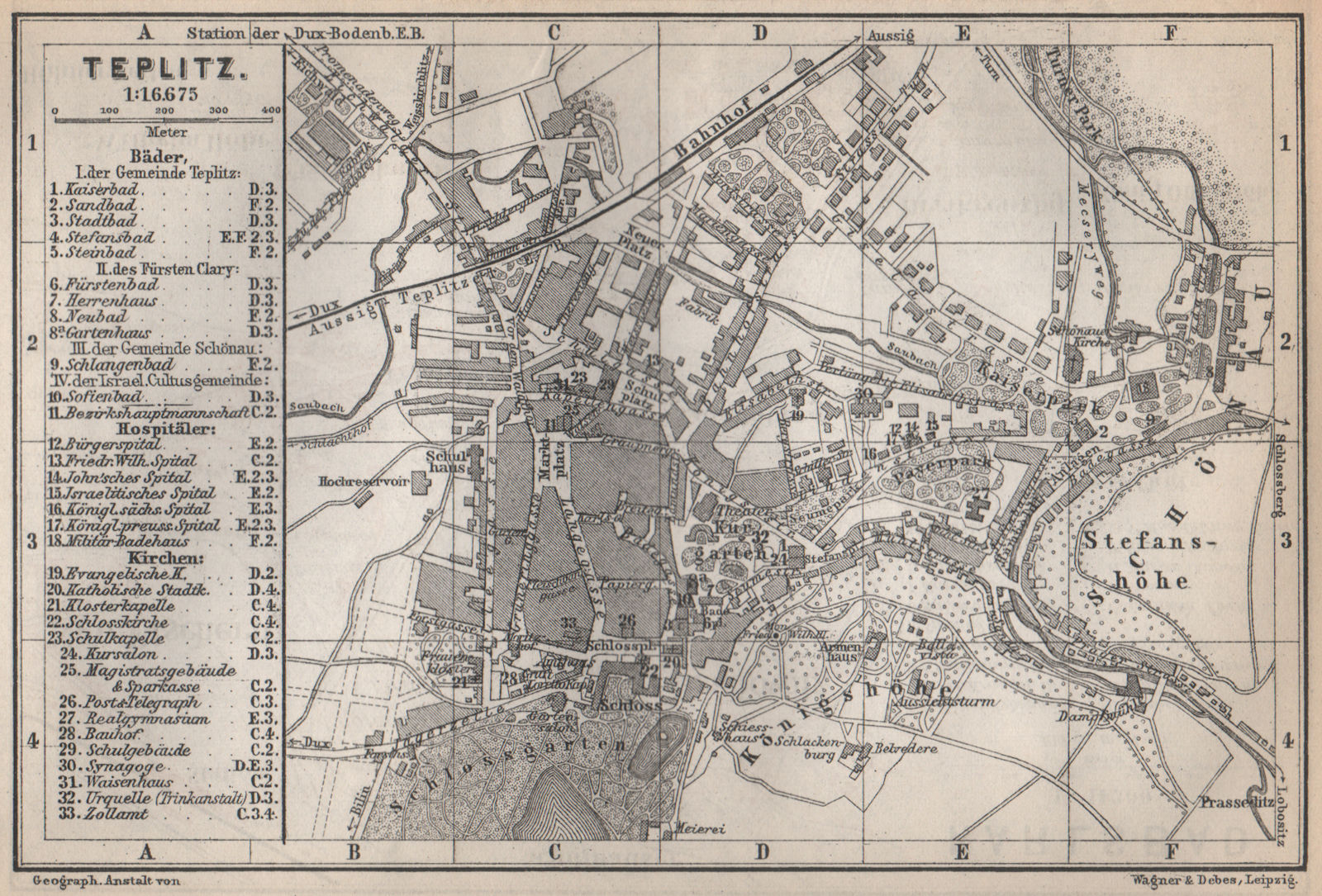 TEPLICE / Teplitz-Schönau town city plan mesta. Czech Republic mapa 1896