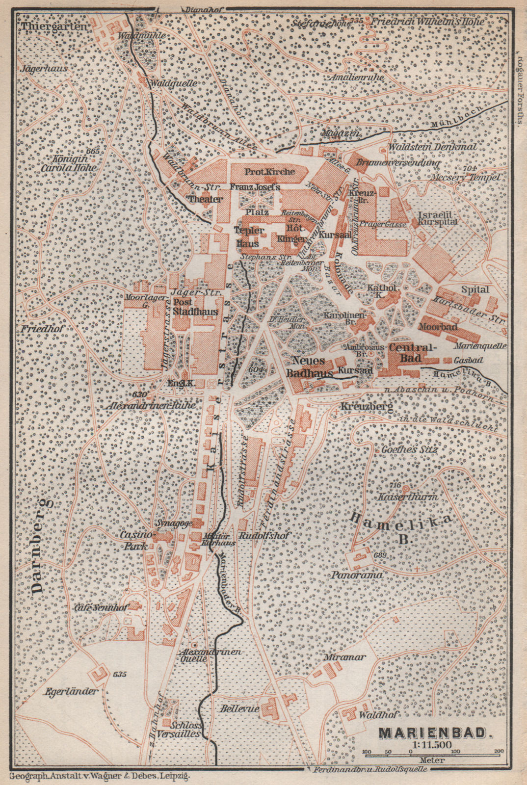 Associate Product MARIANSKE LAZNE (MARIENBAD) town city plan mesta. Czech Republic mapa 1896