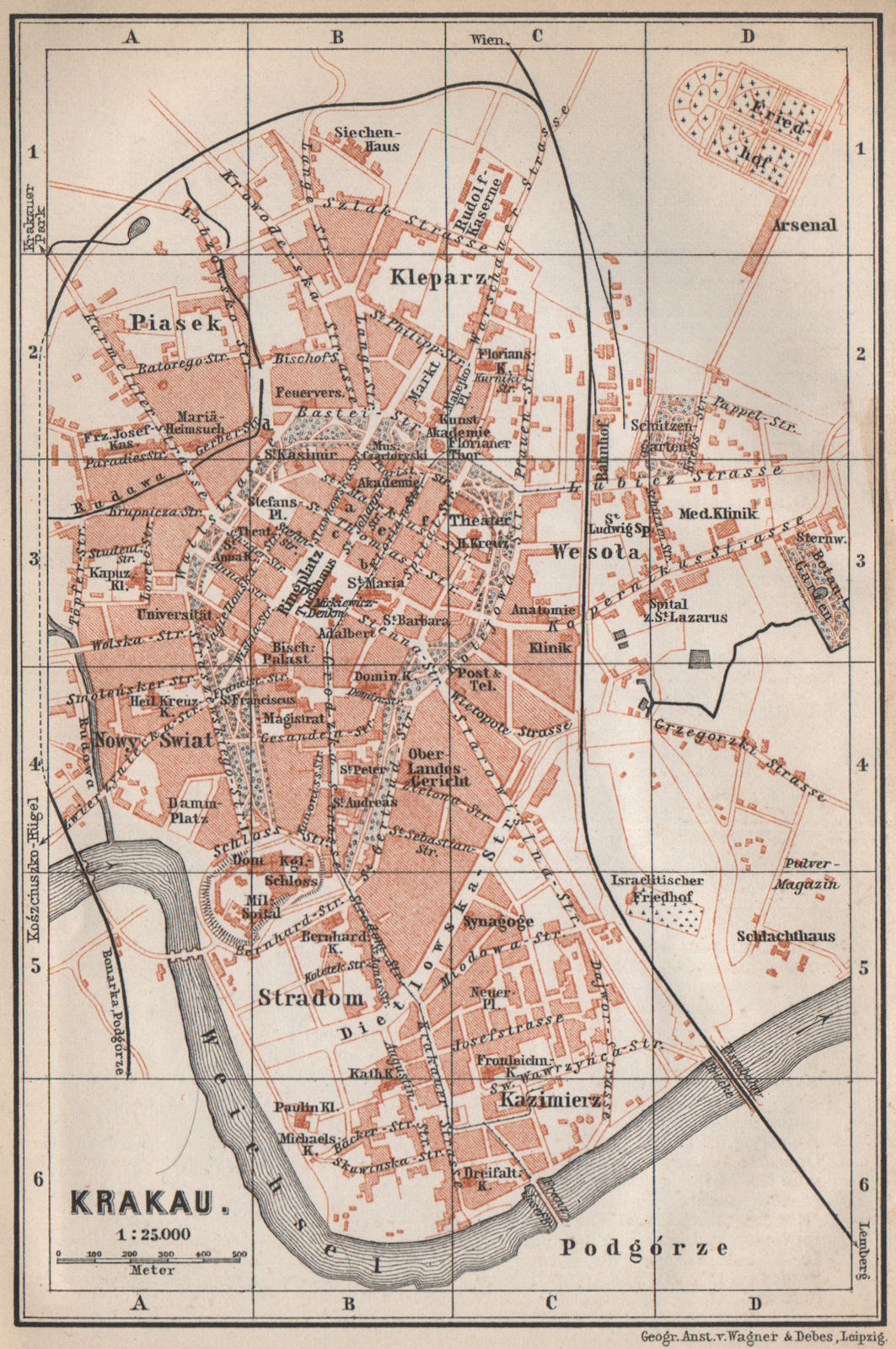 KRAKOW / CRACOW antique town city plan miasta. Kraków. Poland mapa 1896