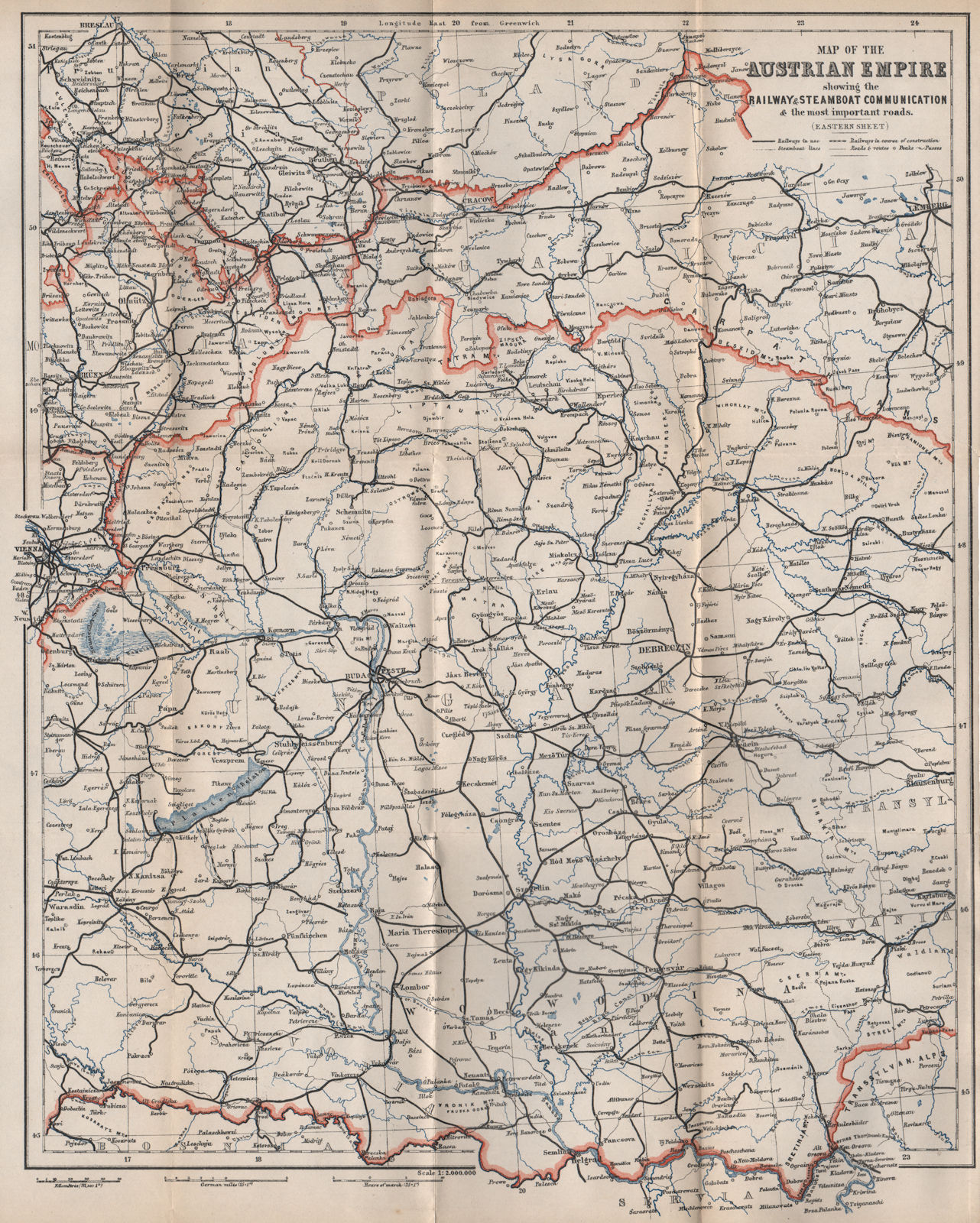 HUNGARY & GALICIA. AUSTRIAN EMPIRE East sheet. Roads. Austria-Hungary 1896 map