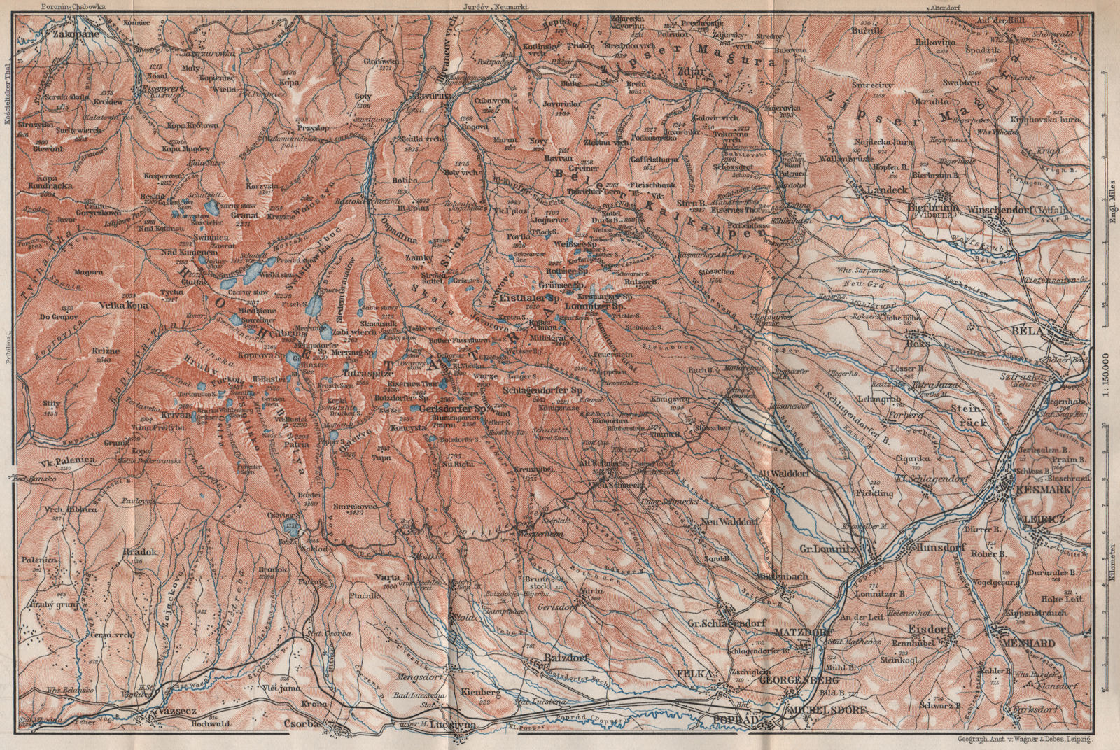 Associate Product TATRA MOUNTAINS Zakopane Zdiar Poprad. Vysoke Tatry. Poland Slovakia 1896 map