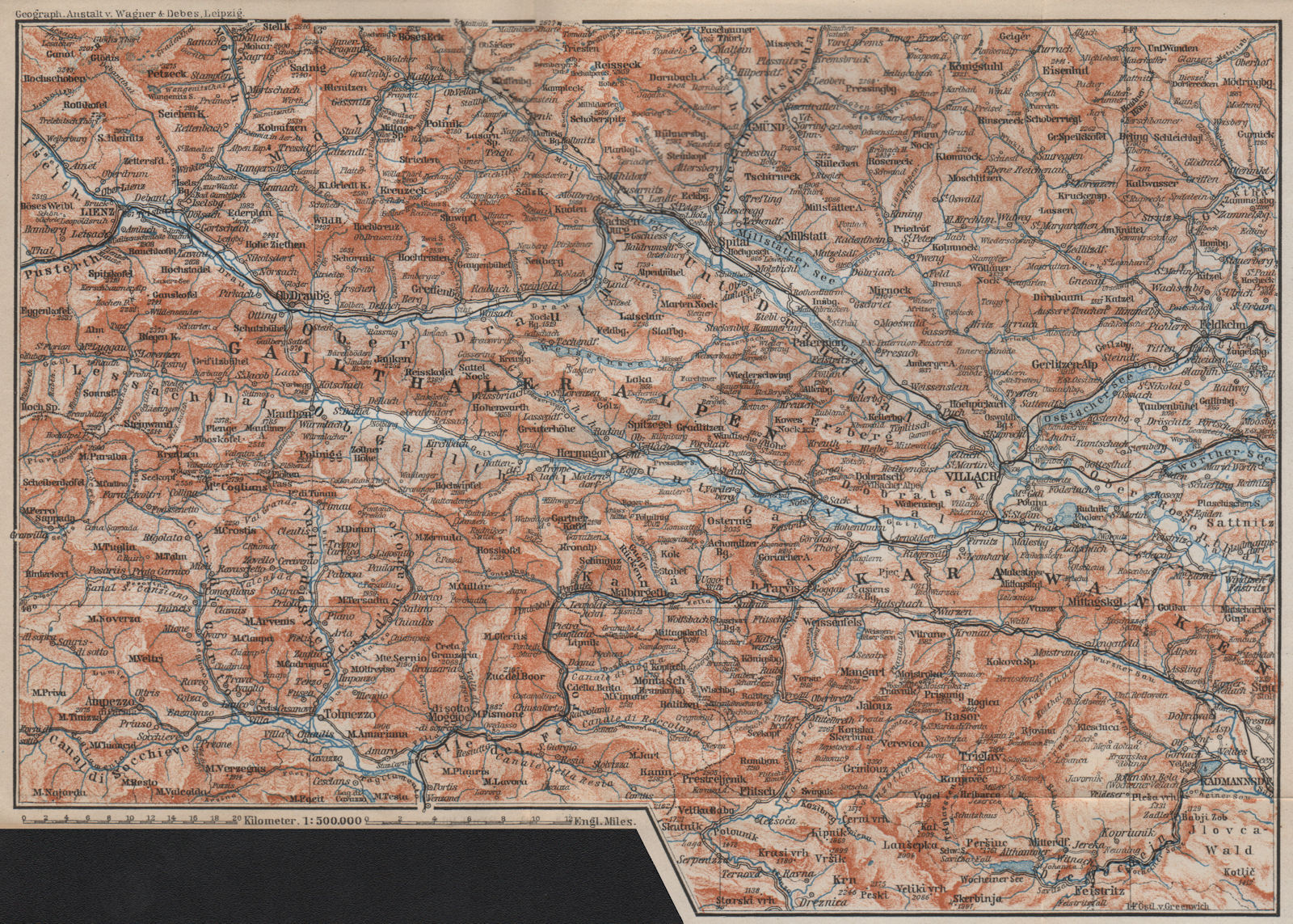 Associate Product CARINTHIAN ALPS Lienz Villach Triglav Lake Bled Austria Italy Slovenia 1905 map