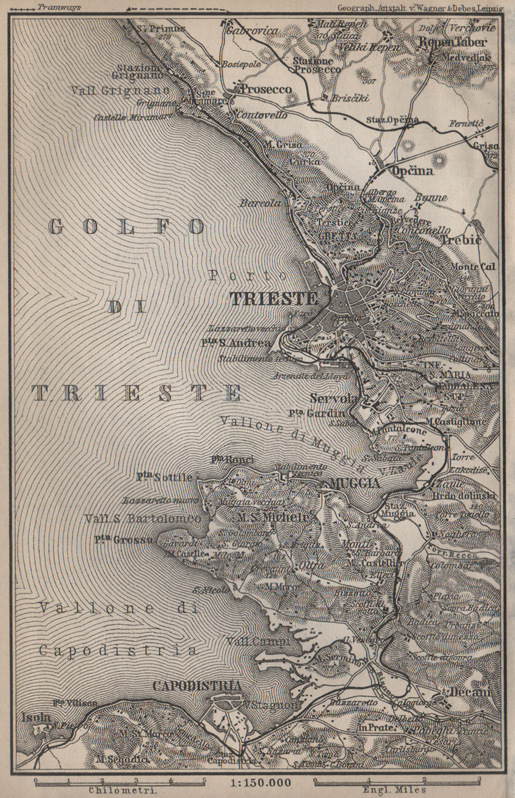 TRIESTE TRST & environs. Muggia Koper Izola Prosecco. Italy Croatia 1905 map