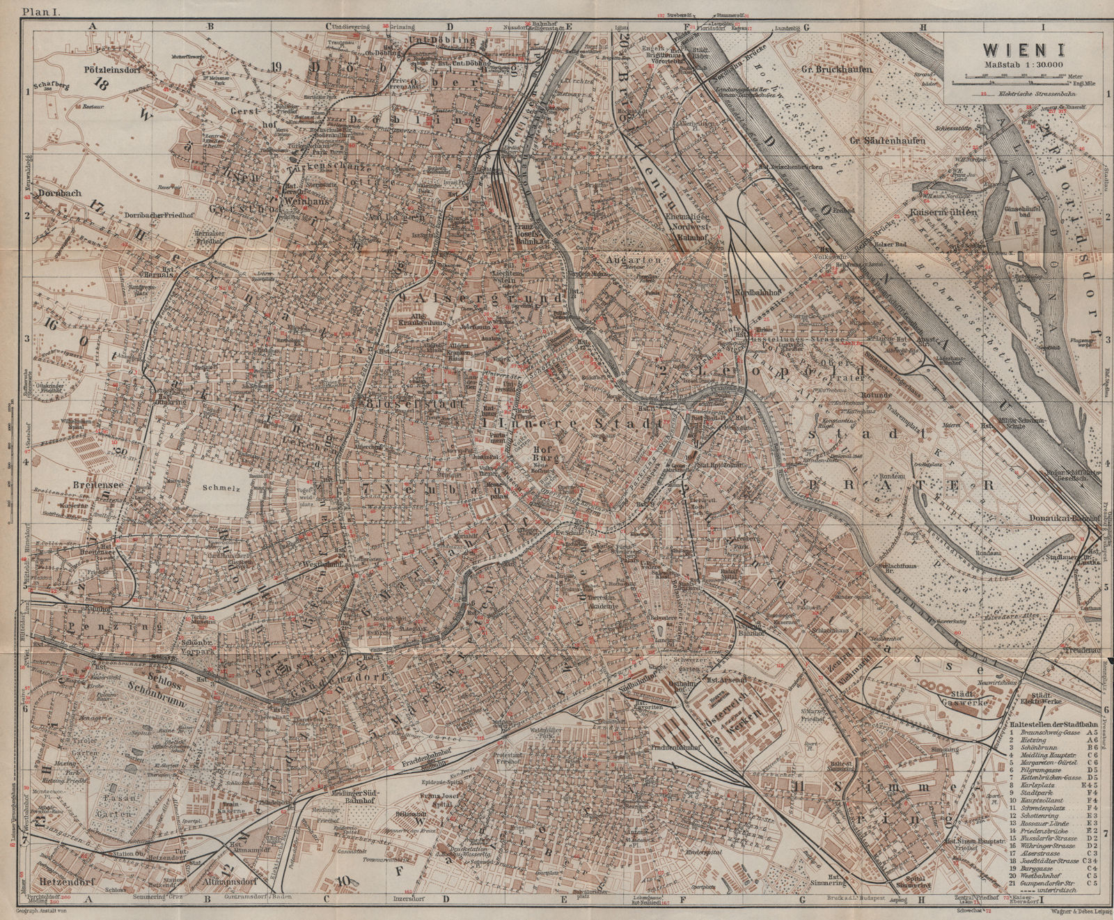 VIENNA WIEN vintage town city plan stadtplan. Austria Österreich karte 1929 map