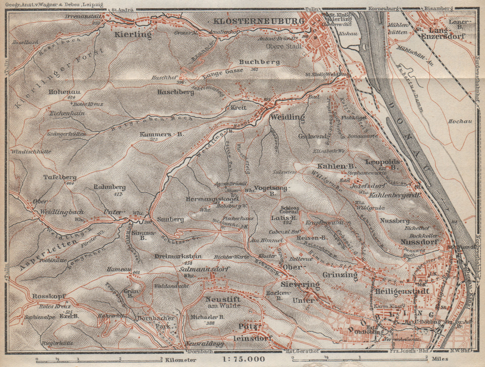 Associate Product NUSSDORF & KLOSTERNEUBURG environs. Döbling Heilgenstadt. Austria 1929 old map