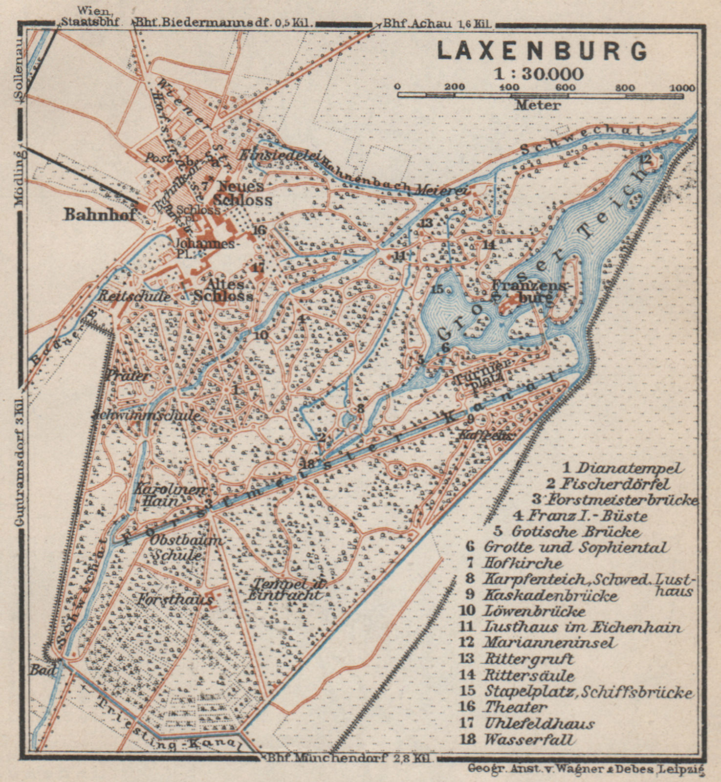 LUSTSCHLOSS & PARK LAXENBURG. Castle. Austria Österreich karte. SMALL 1929 map