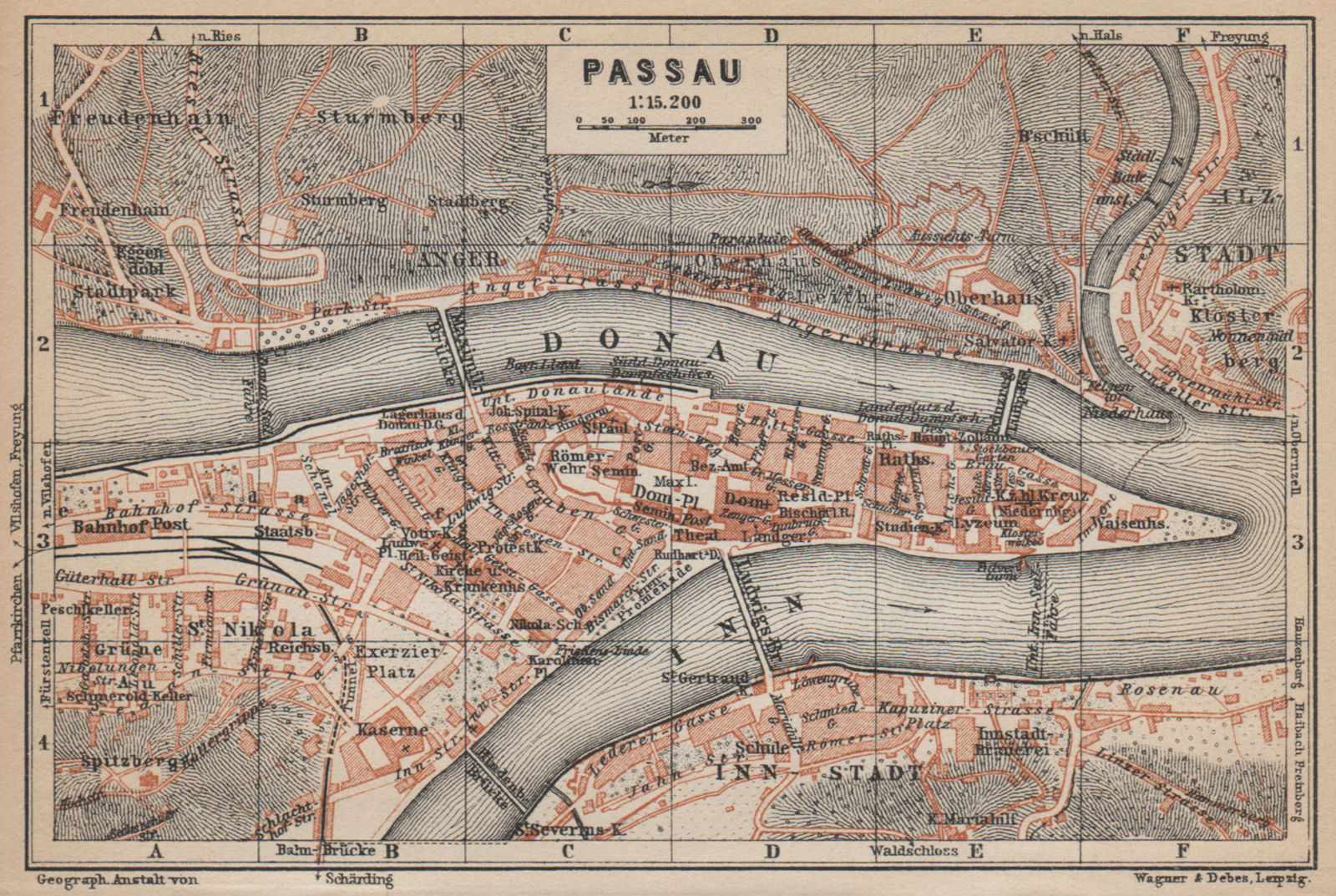 Associate Product PASSAU town city plan stadtplan. Inn Donau/Danube. Germany Deutschland 1929 map