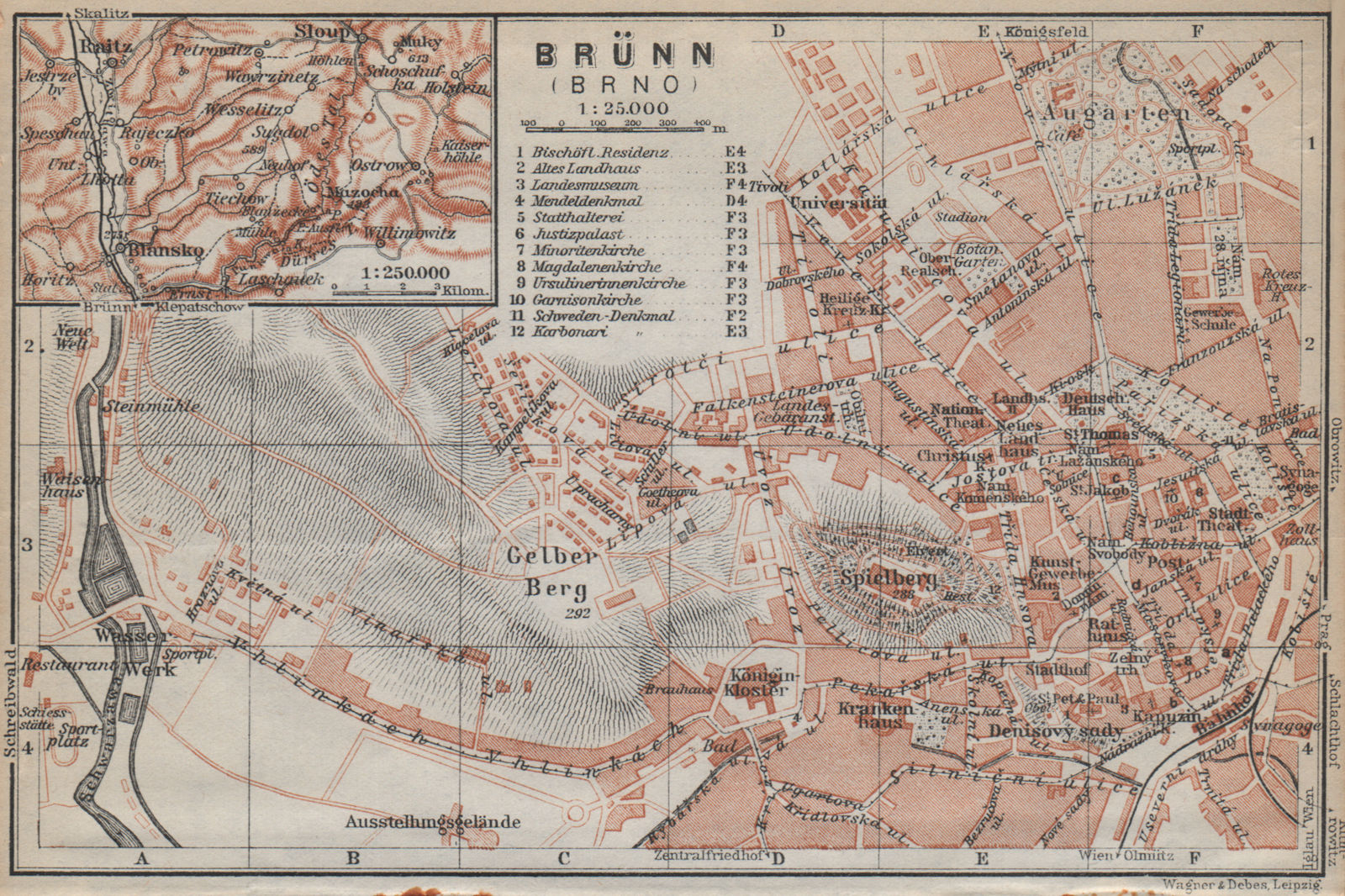 BRNO (BRUNN BRÜNN) vintage town city plan mesta. Czech Republic mapa 1929