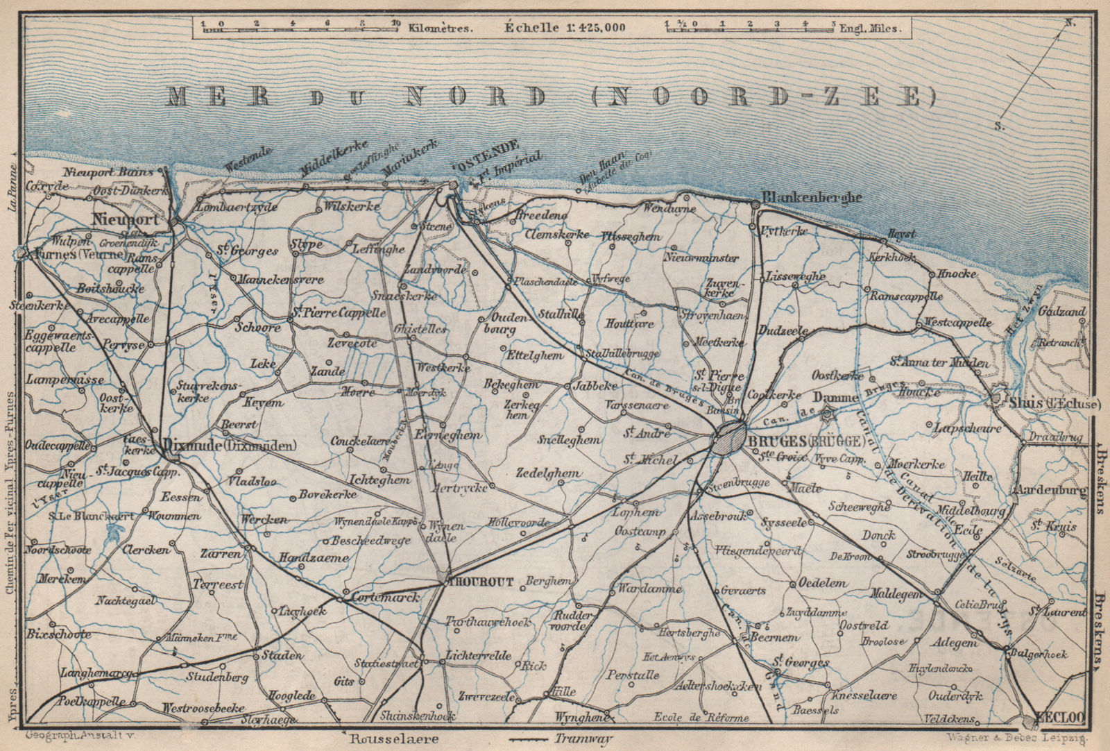 BELGIAN NORTH SEA COAST. Bruges Ostende Diksmuide Niuewpoort. Belgium 1897 map