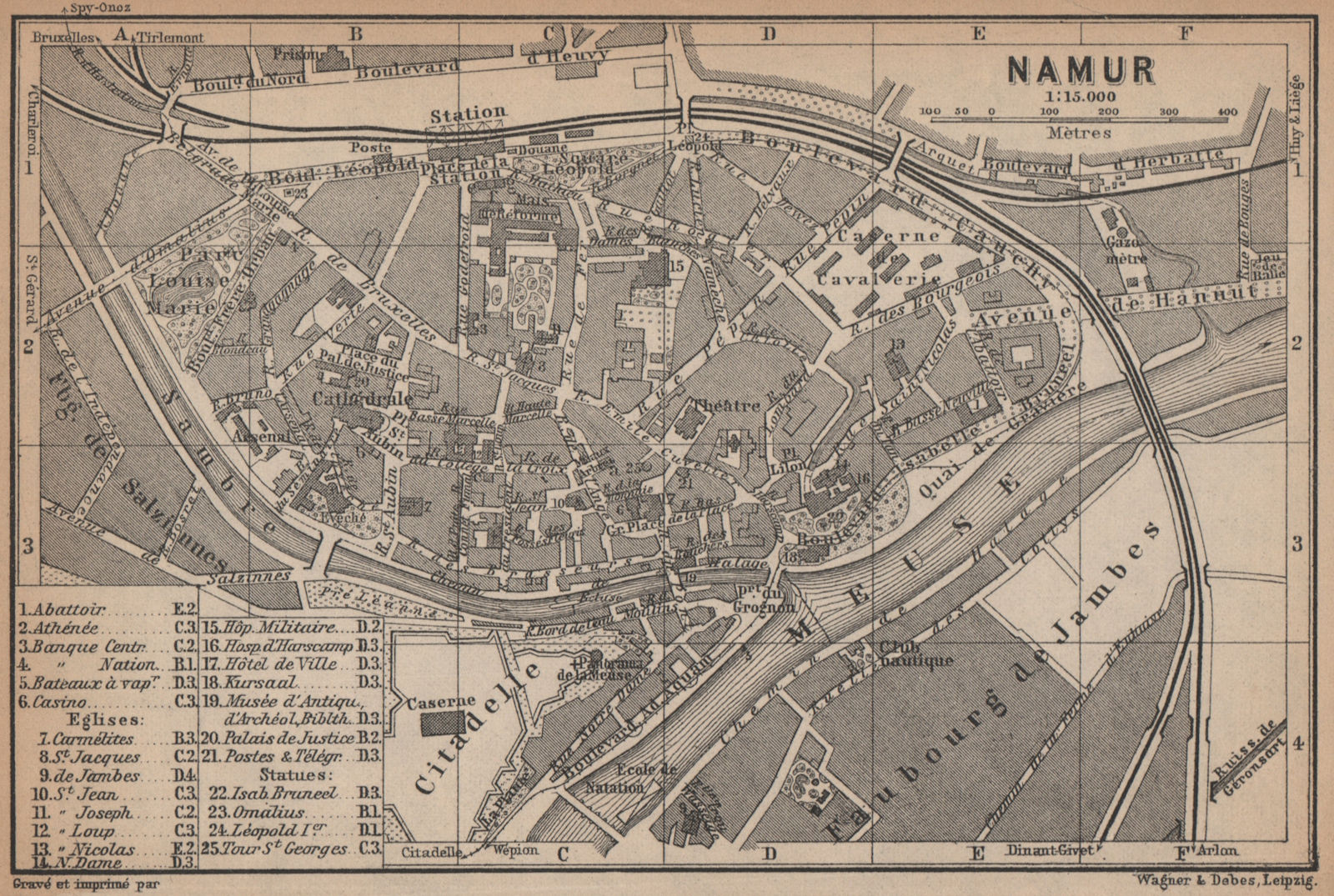 NAMUR NAMEN NAMEUR antique town city plan. Belgium carte. BAEDEKER 1901 map