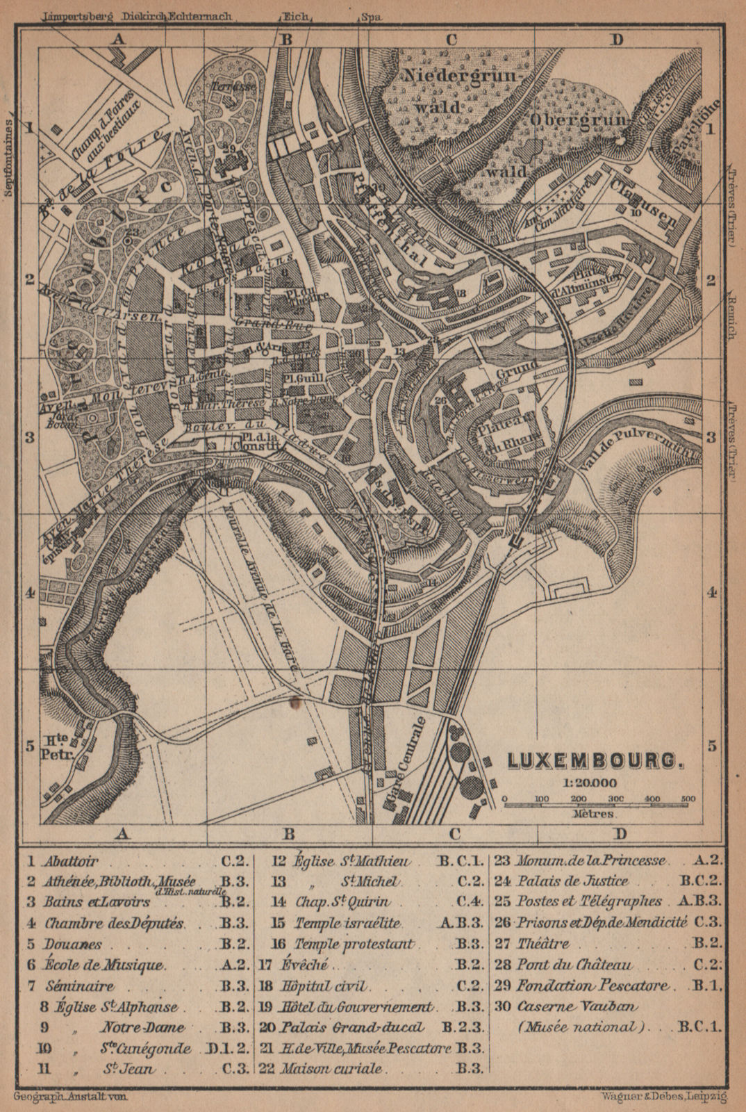 LUXEMBURG LUXEMBOURG antique town city plan carte. BAEDEKER 1901 old map