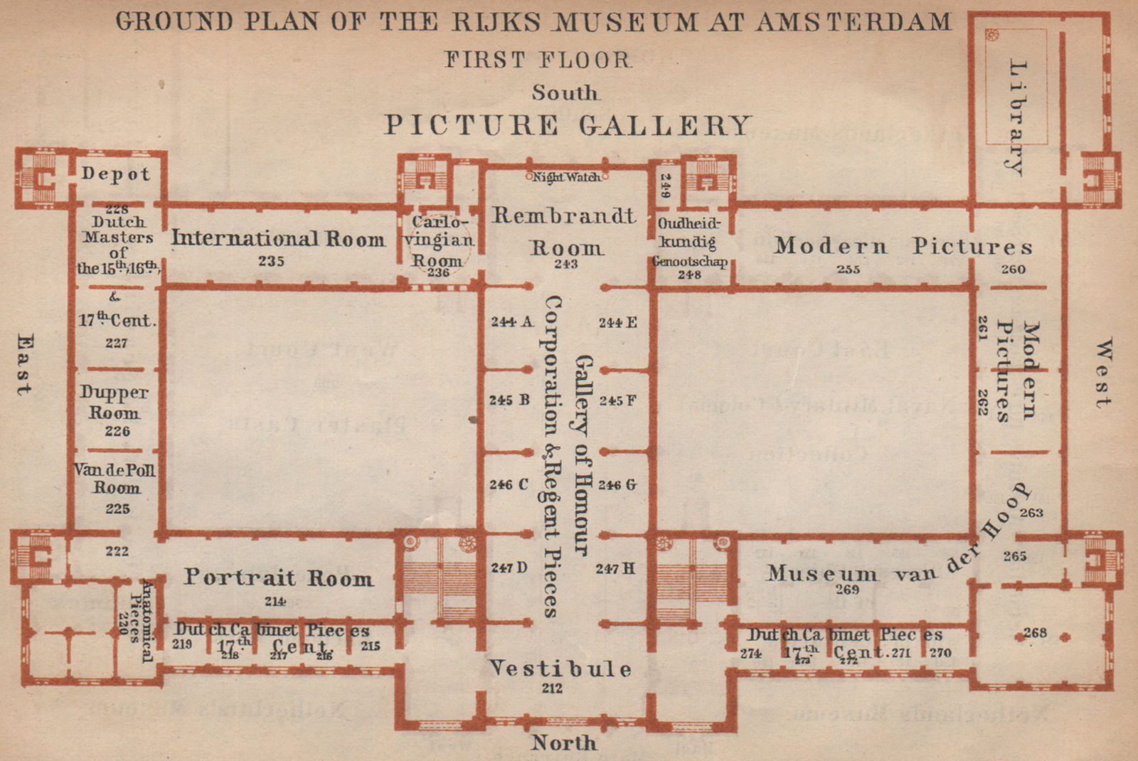 RIJKS MUSEUM first floor plan, Amsterdam. Netherlands kaart. BAEDEKER 1901 map