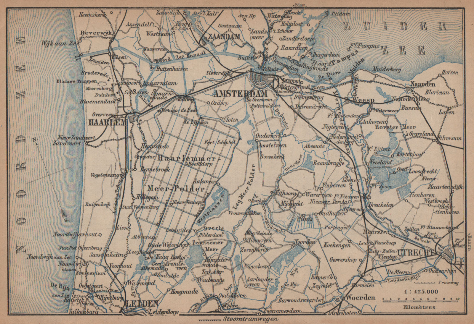 AMSTERDAM environs. Utrecht Leiden haarlem Zaandam. Netherlands kaart 1901 map