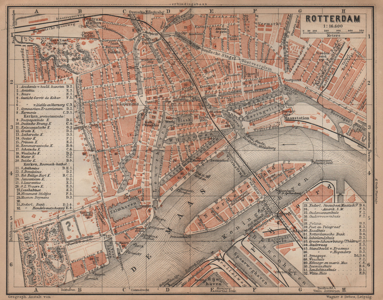 ROTTERDAM antique town city stadsplan. Netherlands kaart. BAEDEKER 1905 map
