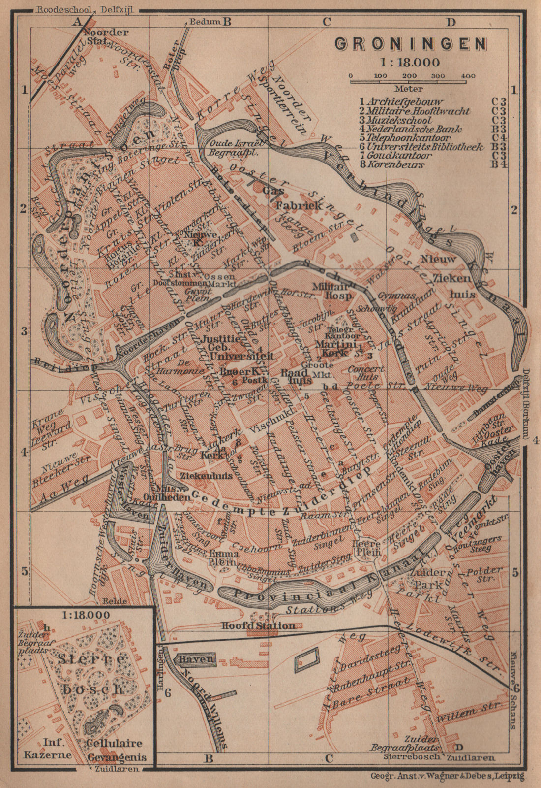 GRONINGEN antique town city stadsplan. Netherlands kaart. BAEDEKER 1905 map