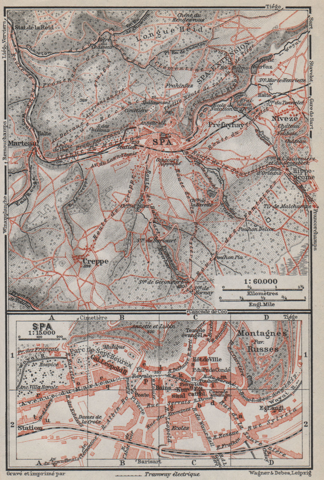 Associate Product SPA ENVIRONS. Creppe. Belgium carte. BAEDEKER 1910 old antique map plan chart