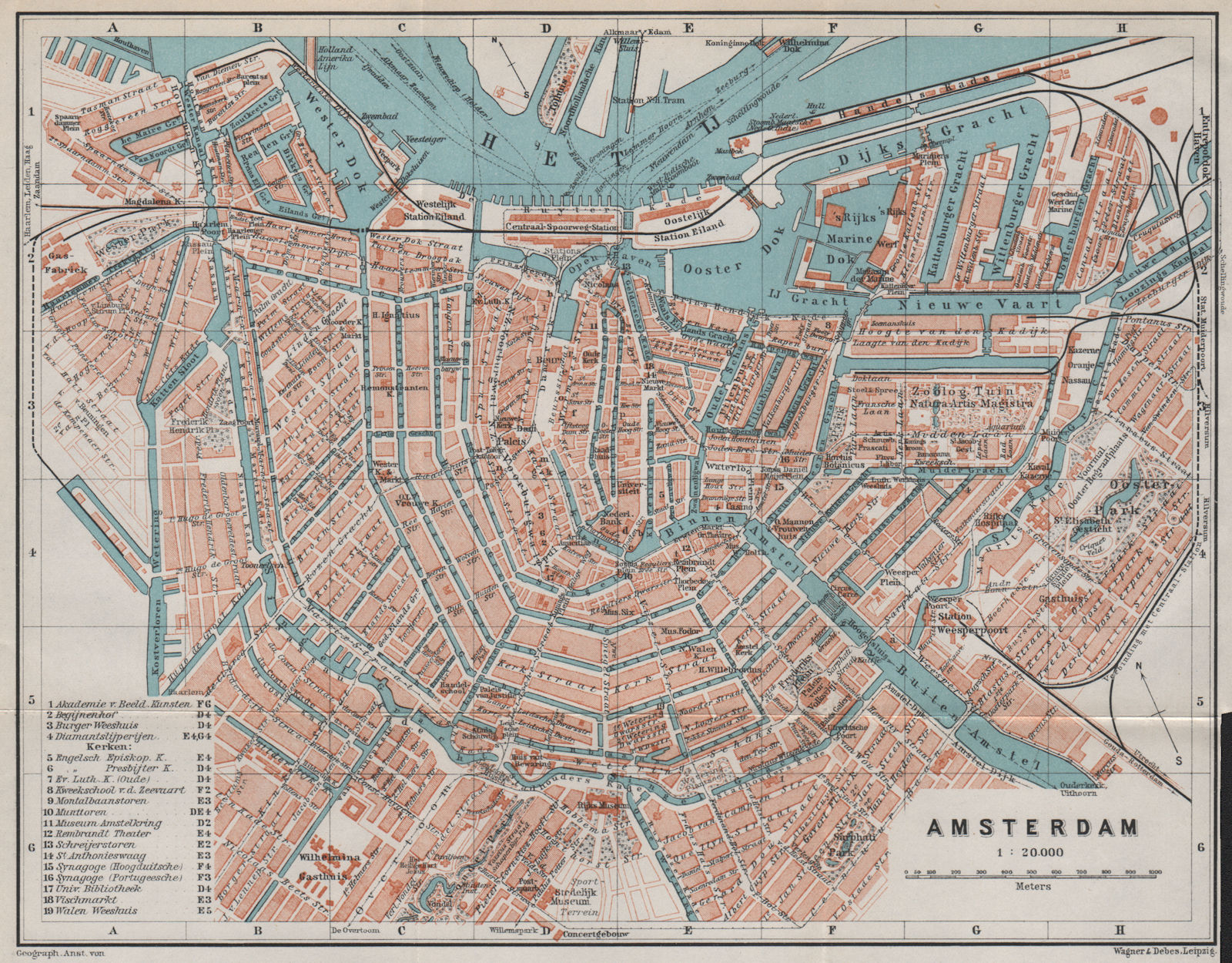 amsterdam city kaart AMSTERDAM antique town city stadsplan. Netherlands kaart. BAEDEKER 