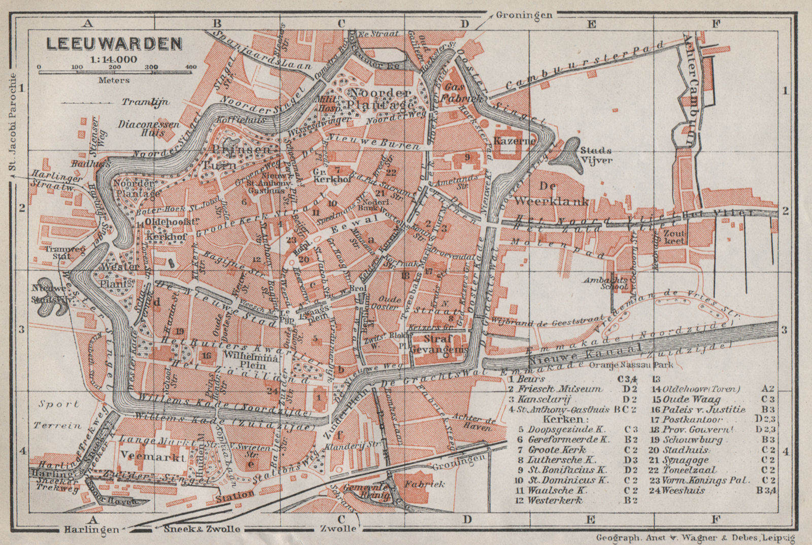 Associate Product LEEUWARDEN antique town city stadsplan. Netherlands kaart. BAEDEKER 1910 map