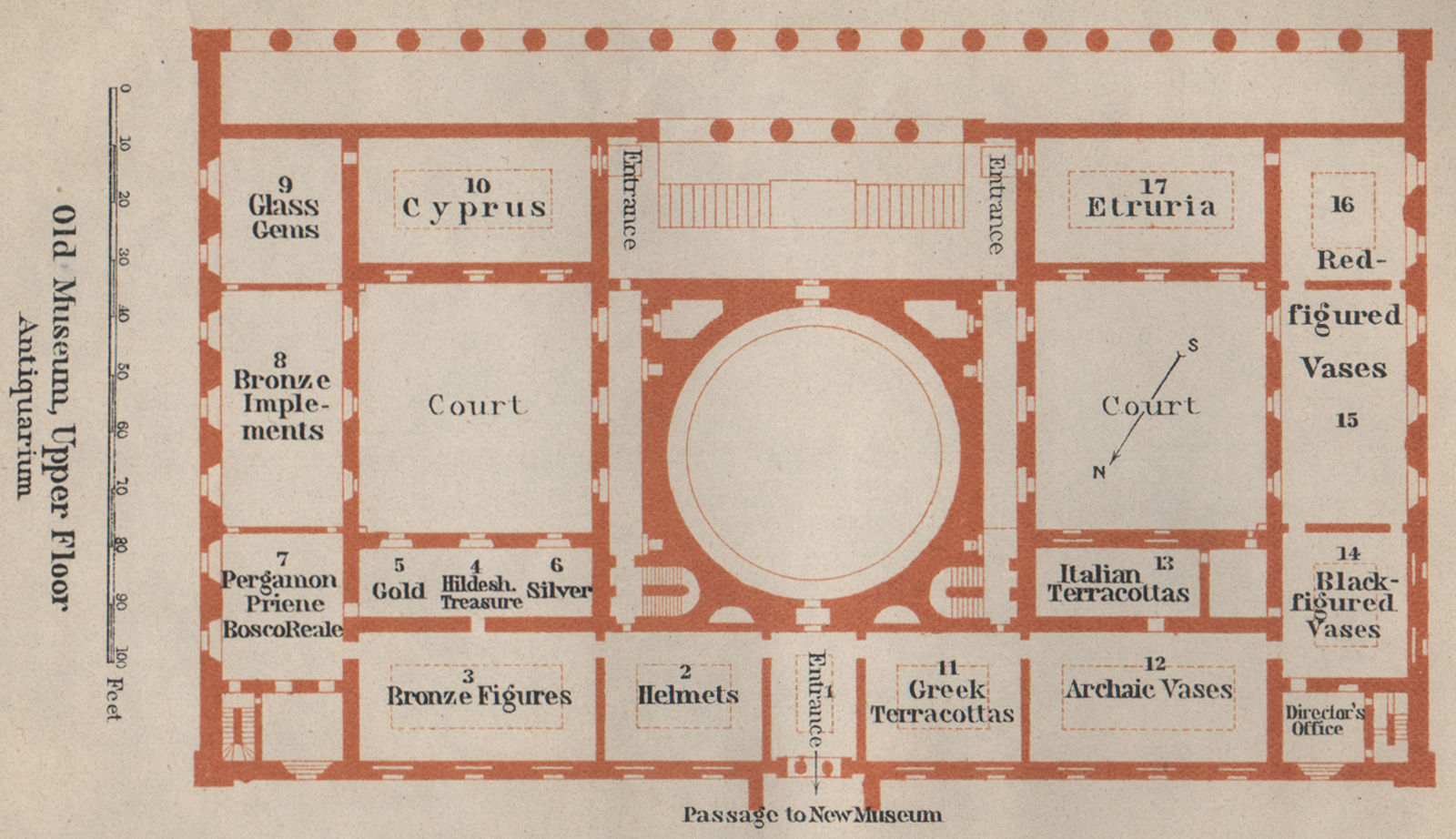 ALTES/OLD MUSEUM Berlin. Upper floor plan. Antiquarium karte. SMALL 1910 map