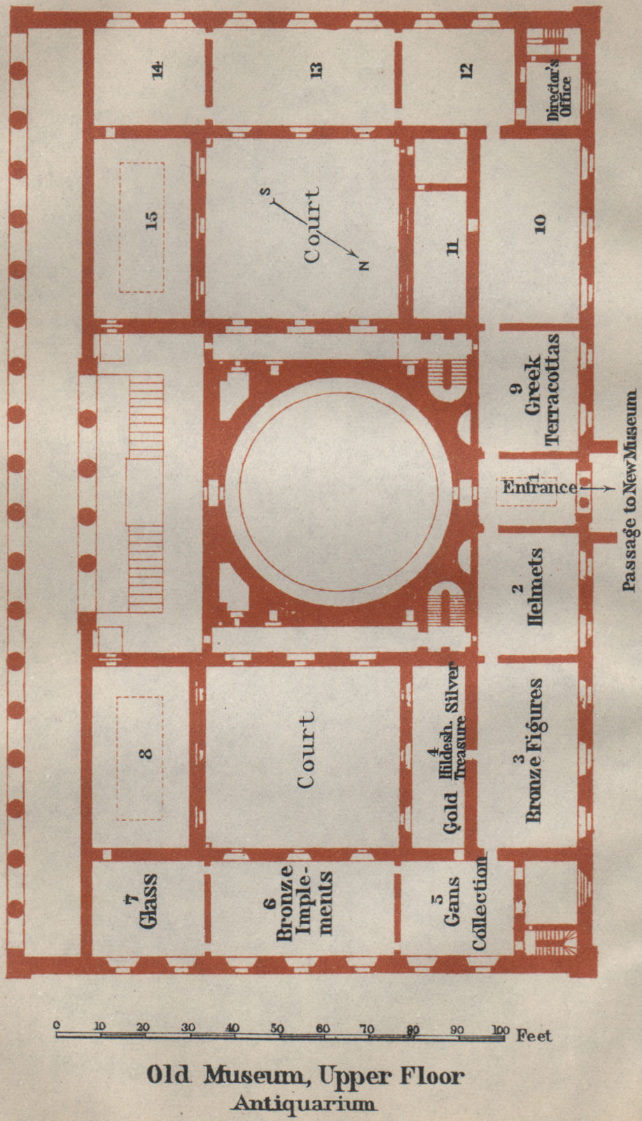 ALTES/OLD MUSEUM Berlin. Upper floor plan. Antiquarium karte. SMALL 1923 map