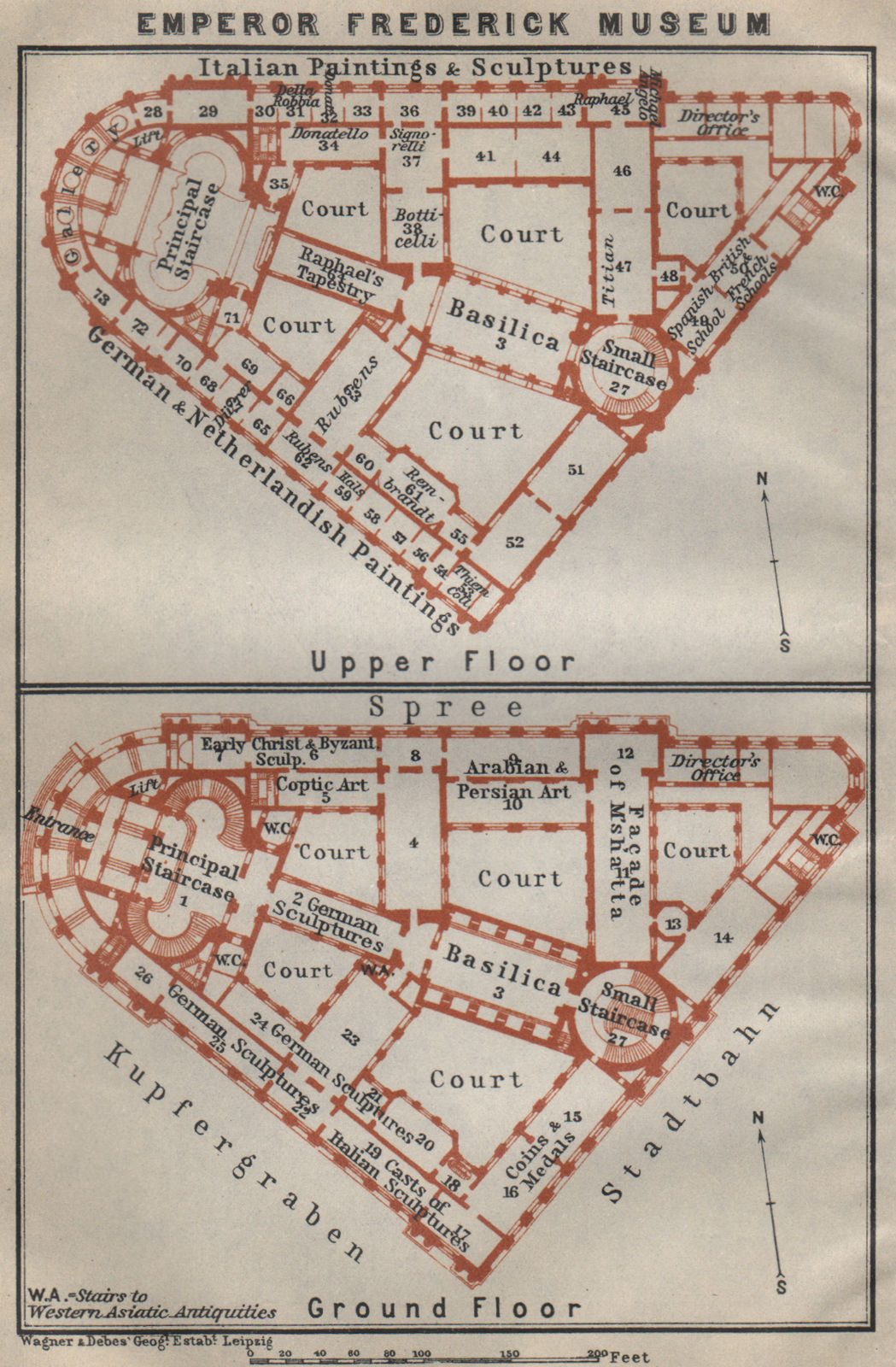 BODE MUSEUM, Berlin. Kaiser-Friedrich-Museum. Frederick. Floor plans 1923 map