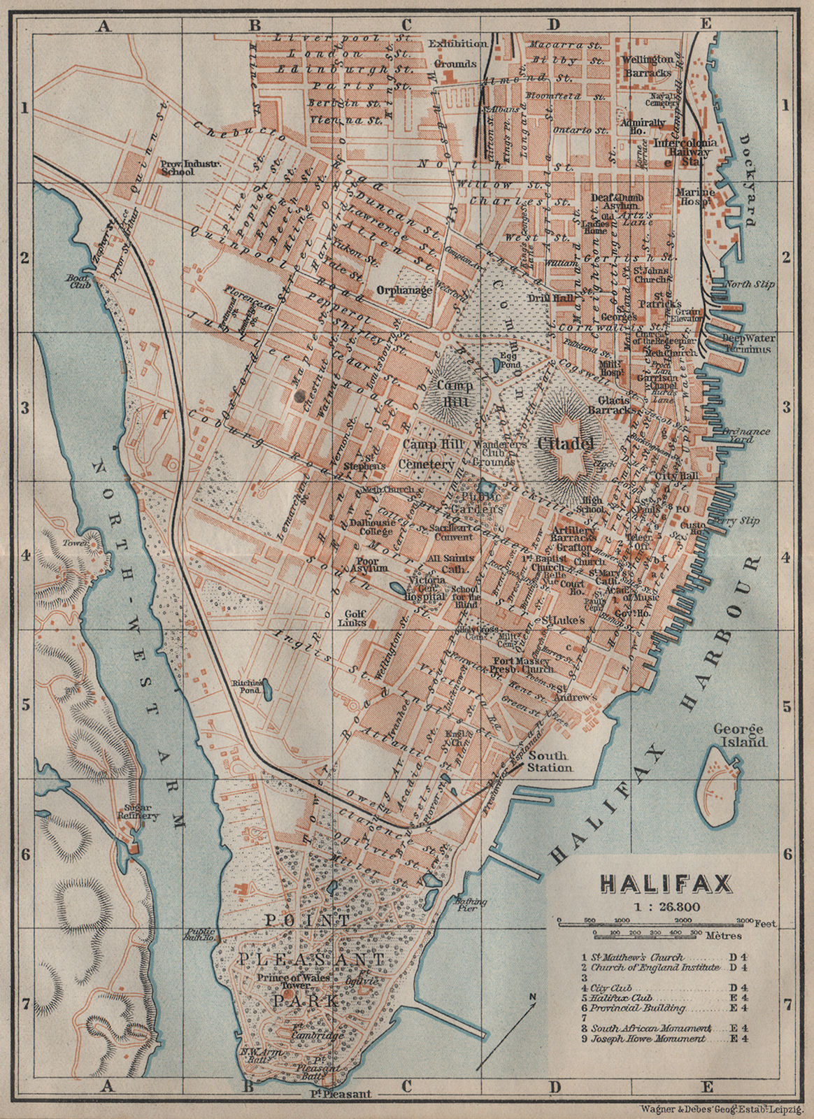 HALIFAX, Nova Scotia vintage town city plan. Canada. BAEDEKER 1922 old map