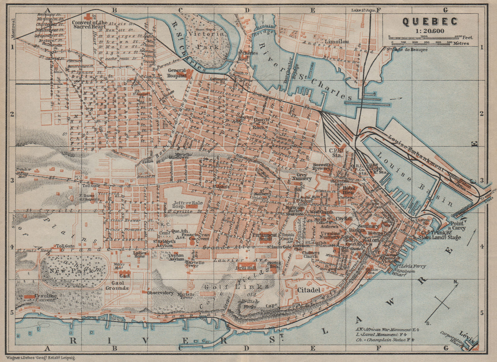 QUEBEC CITY. Ville de Québec. town city plan. Canada carte. BAEDEKER 1922 map