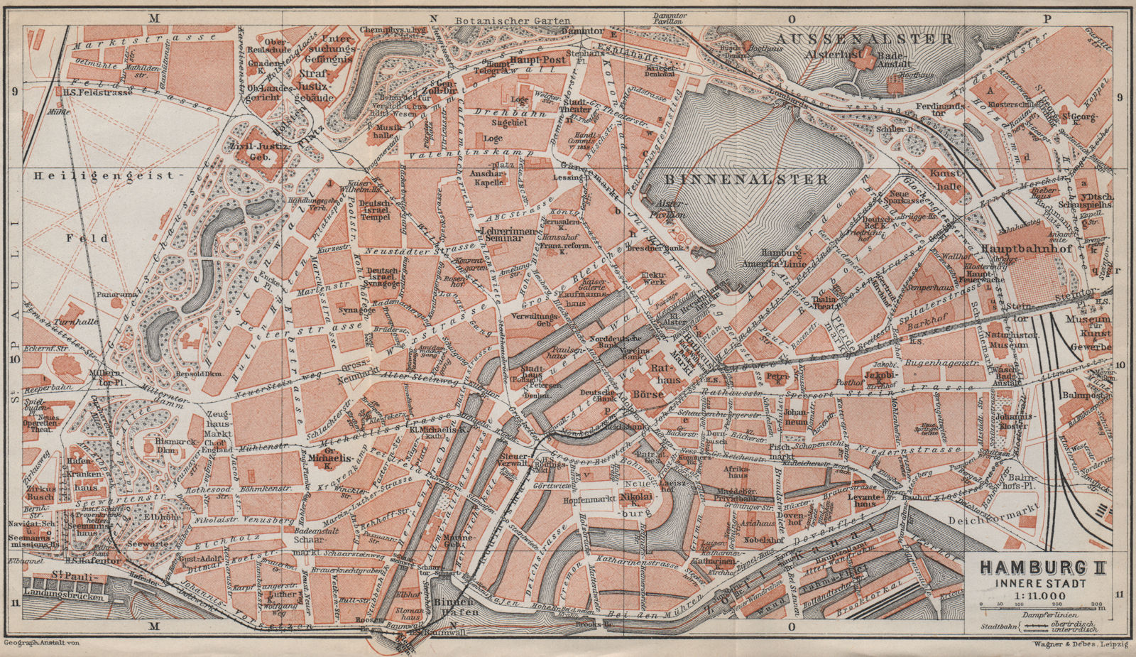 HAMBURG antique town city plan II. Innere Stadt. Binnenalster karte 1913 map