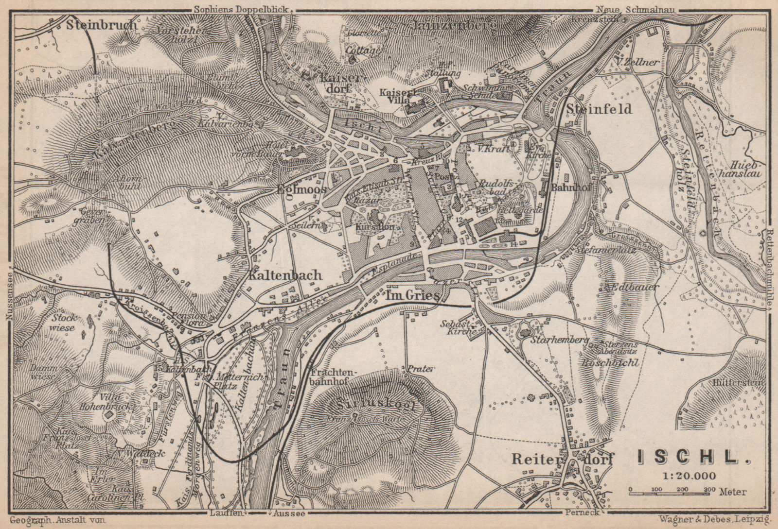 BAD ISCHL antique town city plan stadtplan. Austria Österreich karte 1899 map
