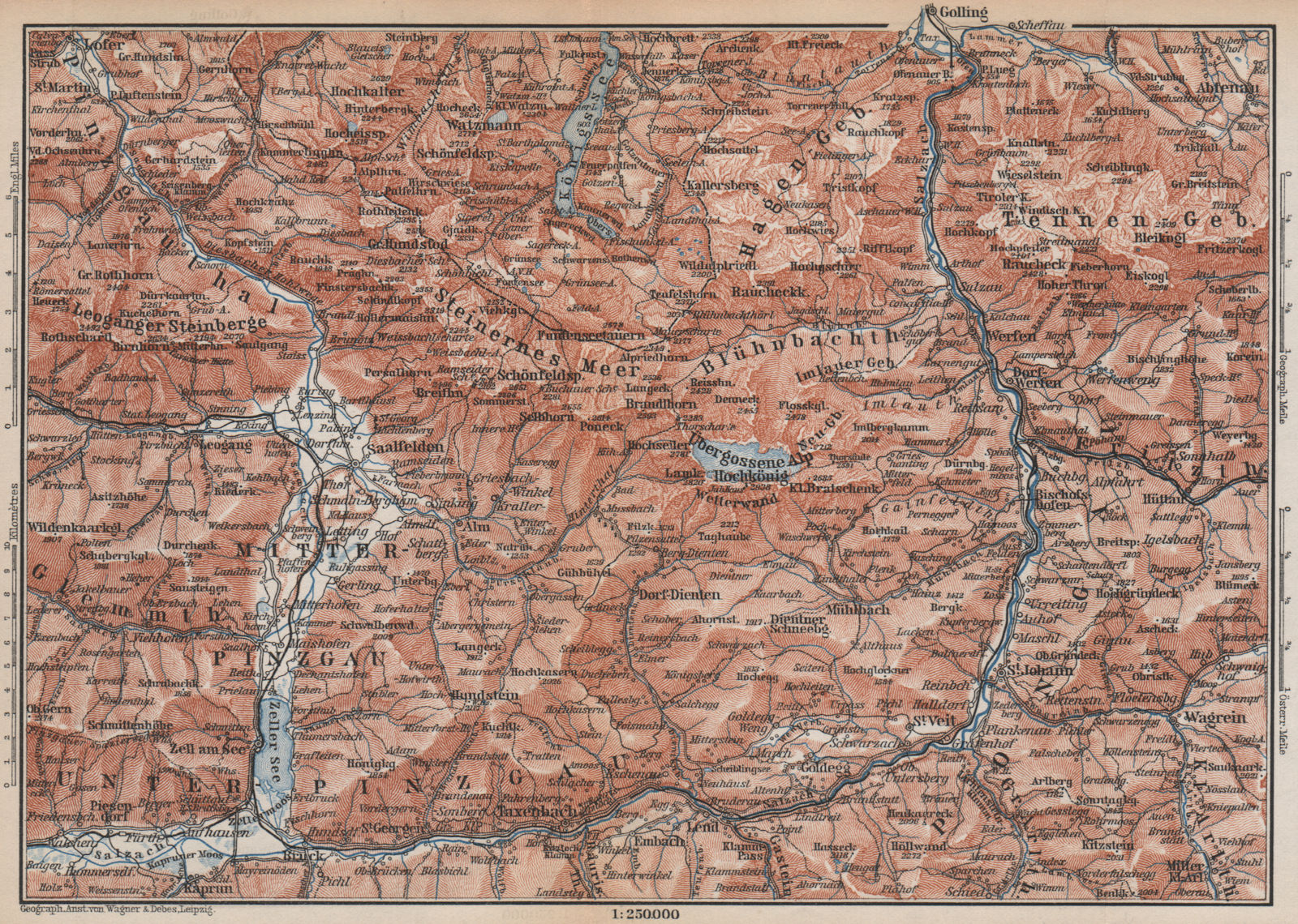 Associate Product KONIGSSEE & ENVIRONS. Saalfelden Tazenbach Golling Zel-am-See Wagrain 1899 map