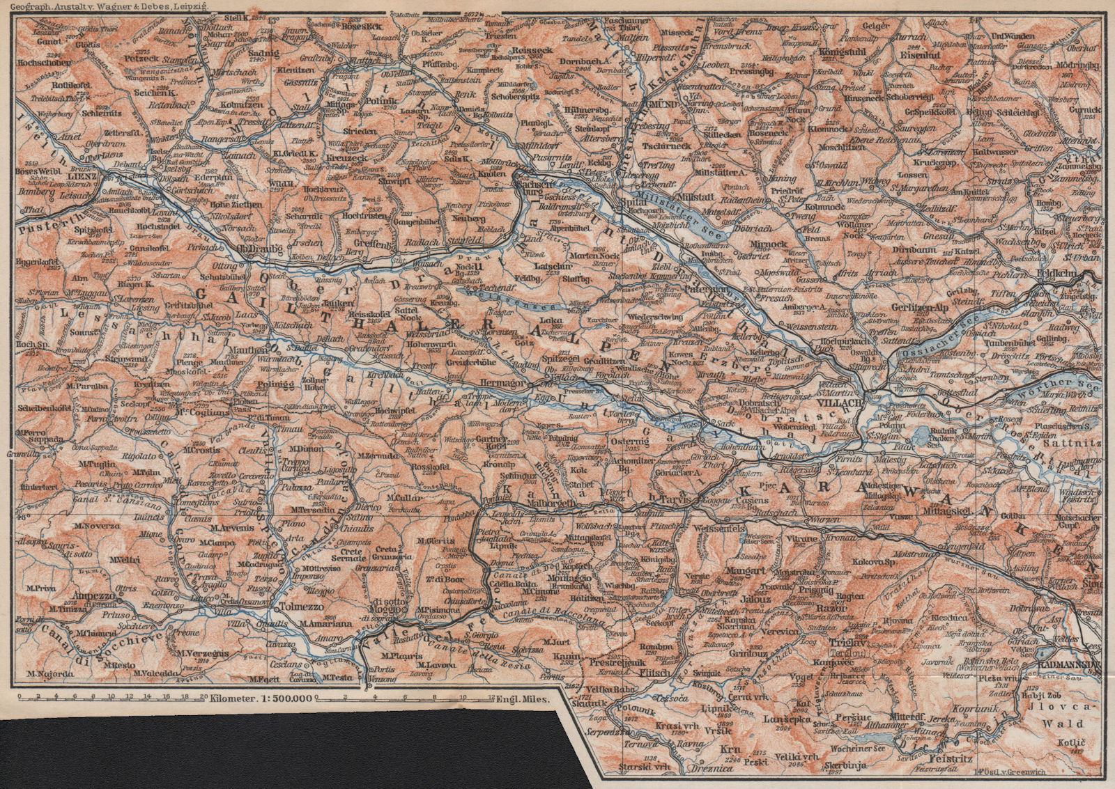 Associate Product CARINTHIAN ALPS Lienz Villach Triglav Lake Bled Austria Italy Slovenia 1899 map
