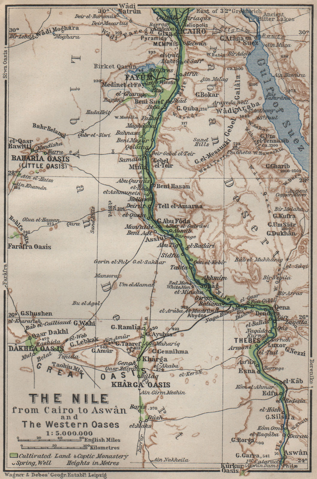 THE NILE VALLEY. CAIRO to ASWAN & the WESTERN OASES. Egypt. BAEDEKER 1914 map