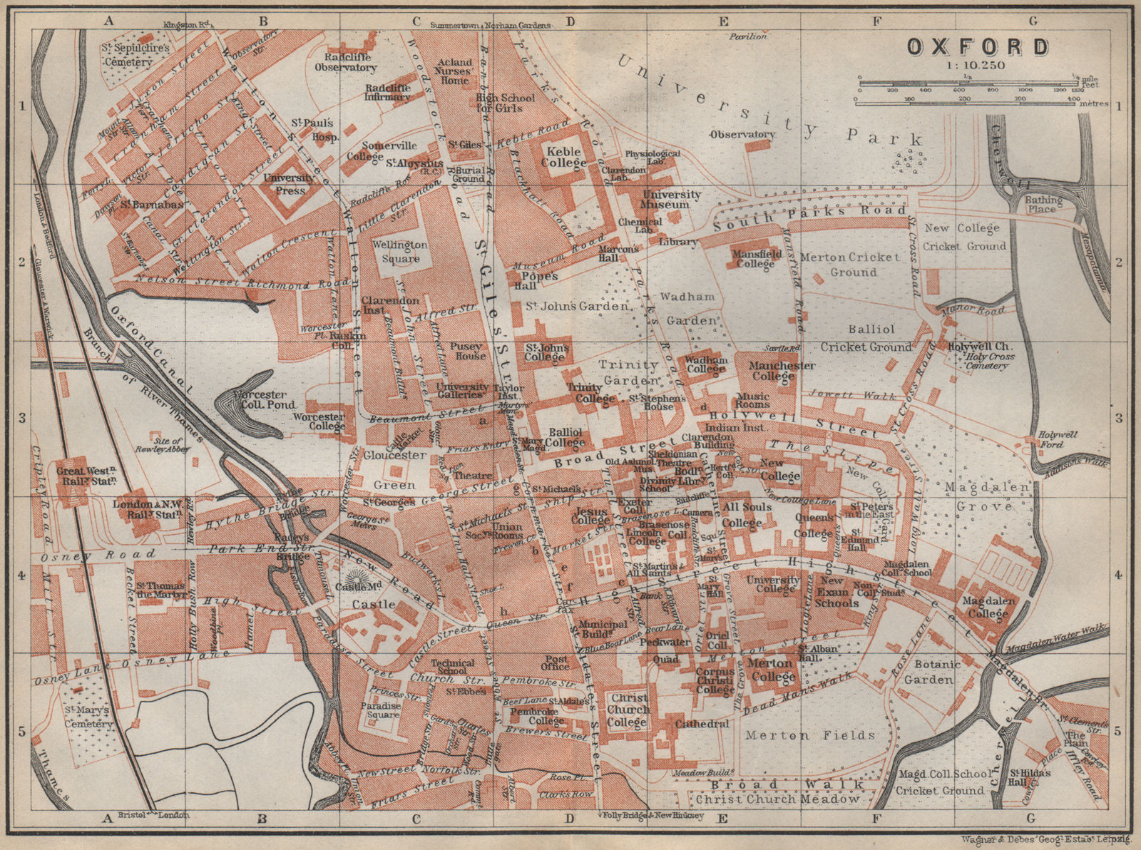 OXFORD antique town city plan. Colleges. Oxfordshire. BAEDEKER 1910 old map
