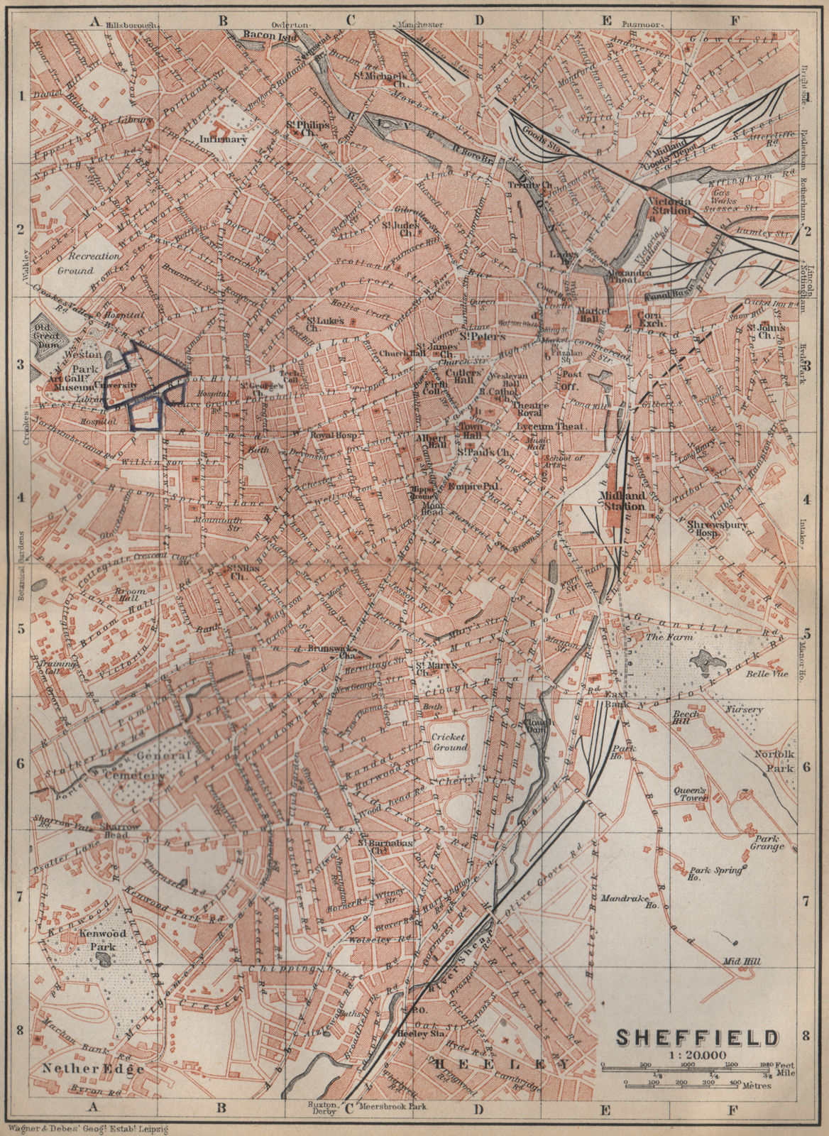 Associate Product SHEFFIELD town city plan. Broomhall Nether Edge Sharrow. Yorkshire 1910 map