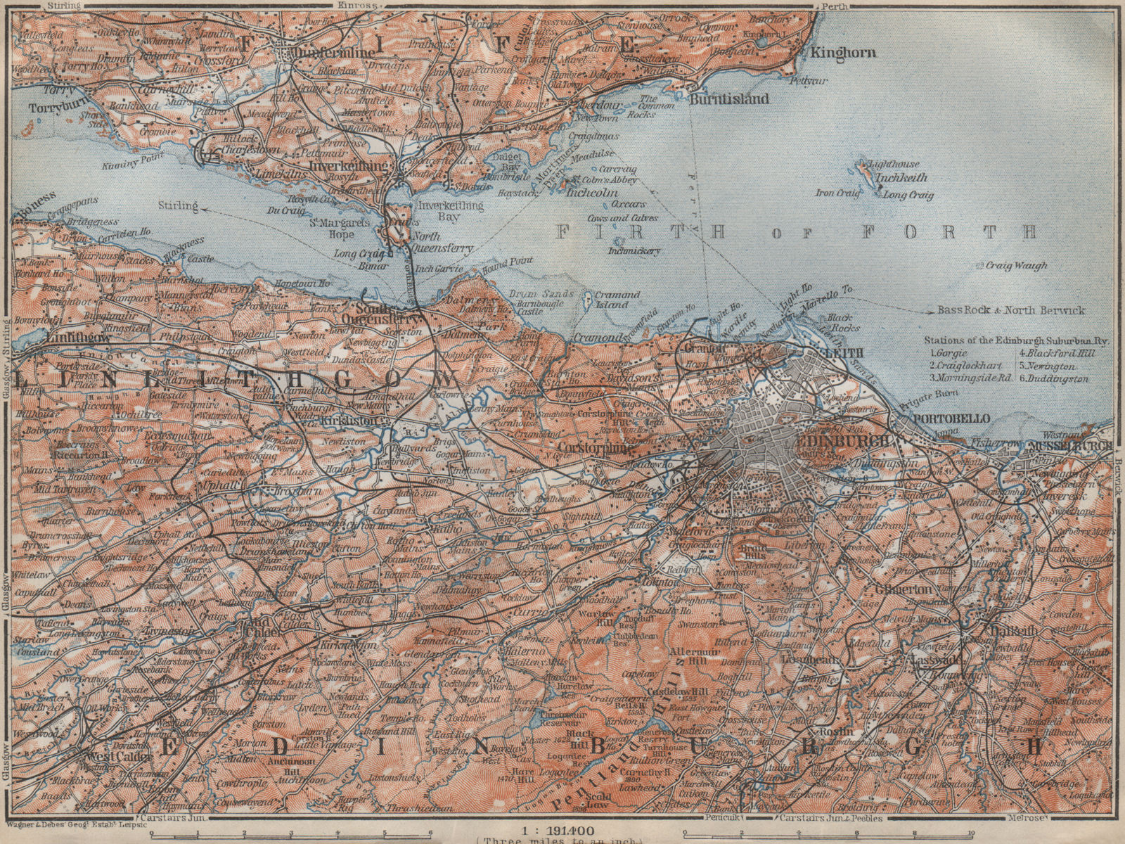 Associate Product EDINBURGH ENVIRONS. Firth of Forth. Fife Leith Dunfermline. Scotland 1910 map