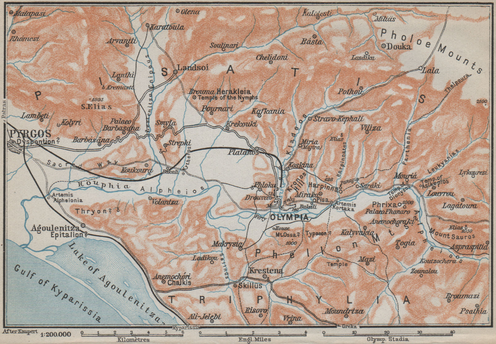 OLYMPIA & PYRGOS ENVIRONS topo map. Olympic Games. Elis, Greece 1909 old