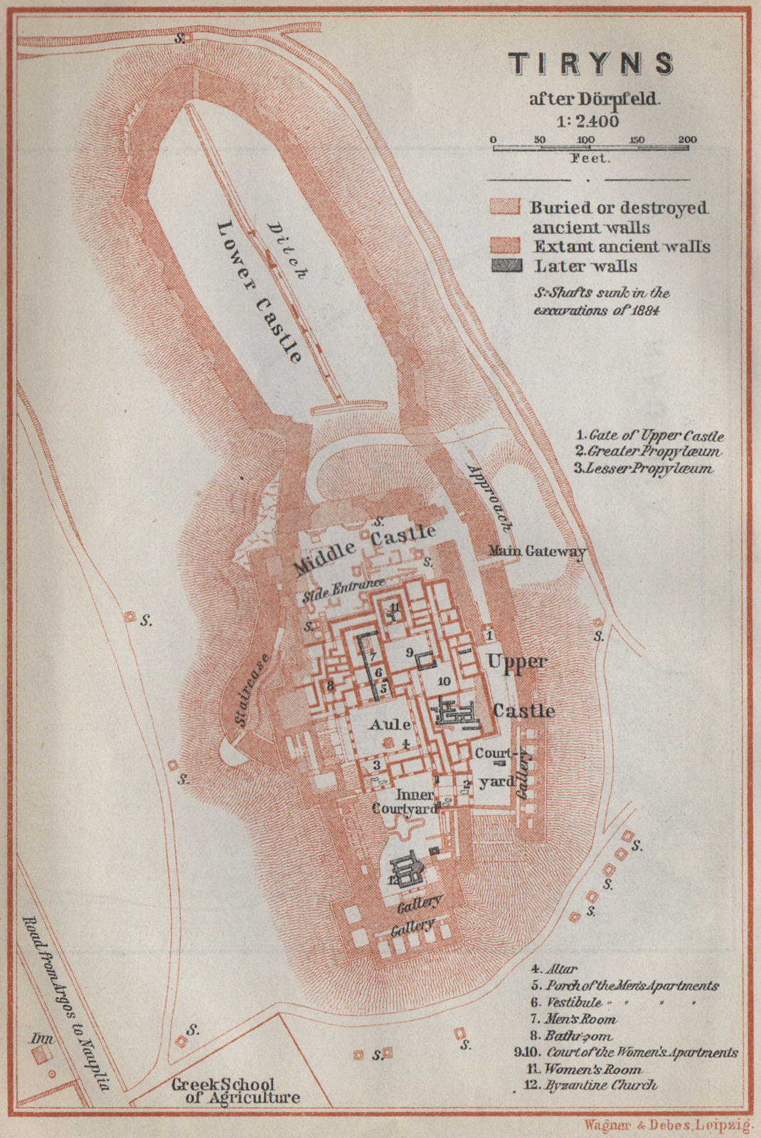 Associate Product TIRYNS ground plan. Argolis, Greece. BAEDEKER 1909 old antique map chart