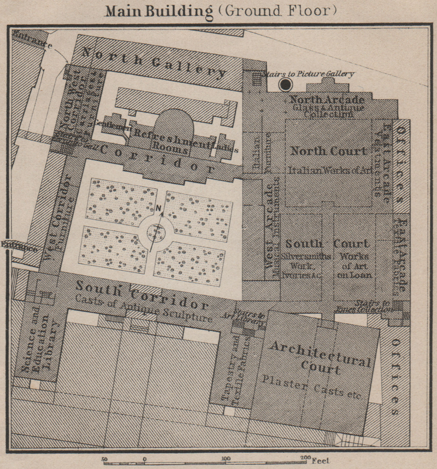 VICTORIA & ALBERT MUSEUM ground floor plan. South Kensington. SMALL 1905 map