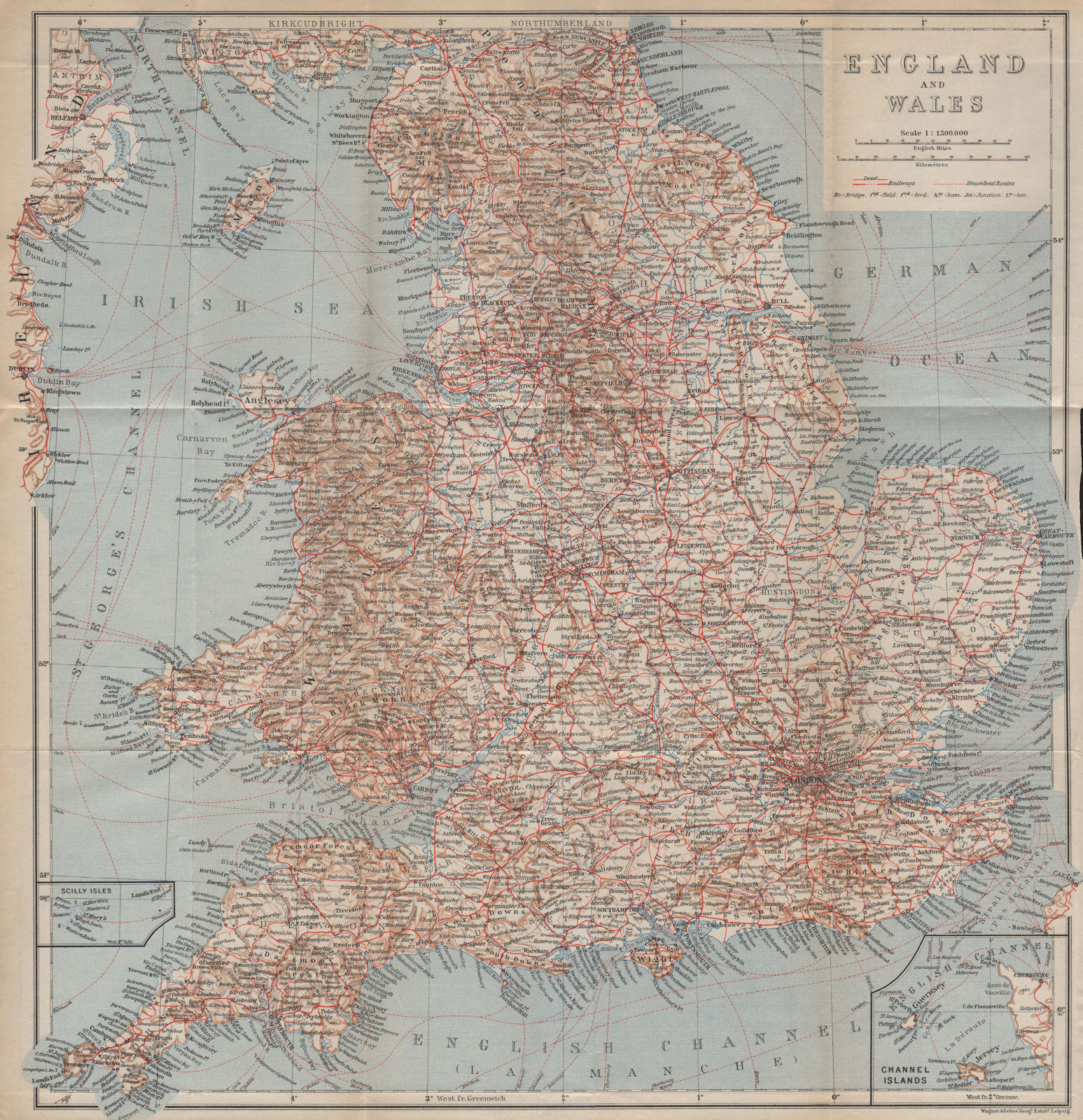 Associate Product ENGLAND AND WALES. Railways and steamboat routes. UK. BAEDEKER 1930 old map