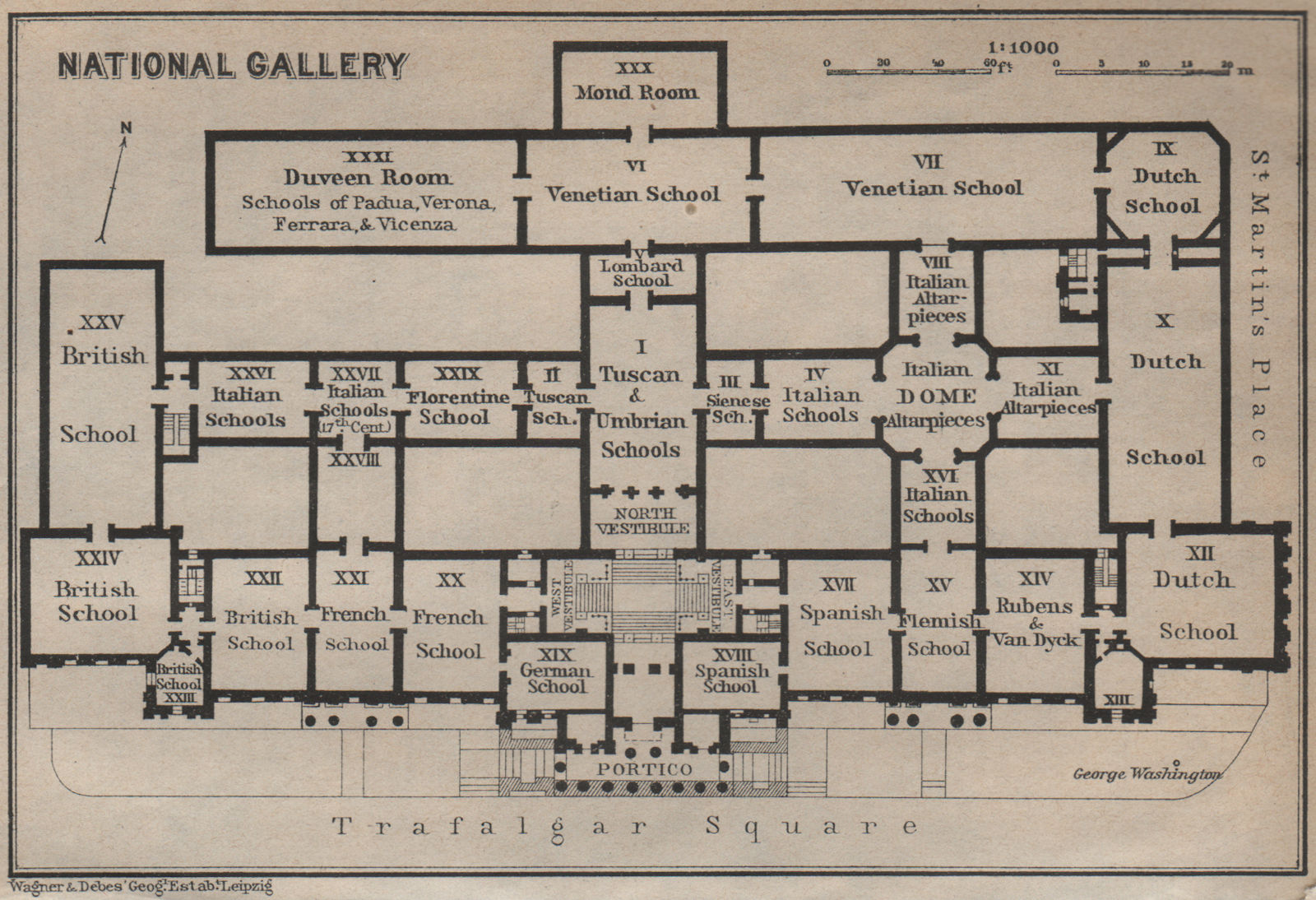 Associate Product THE NATIONAL GALLERY floor plan. Trafalgar Square. London. BAEDEKER 1930 map