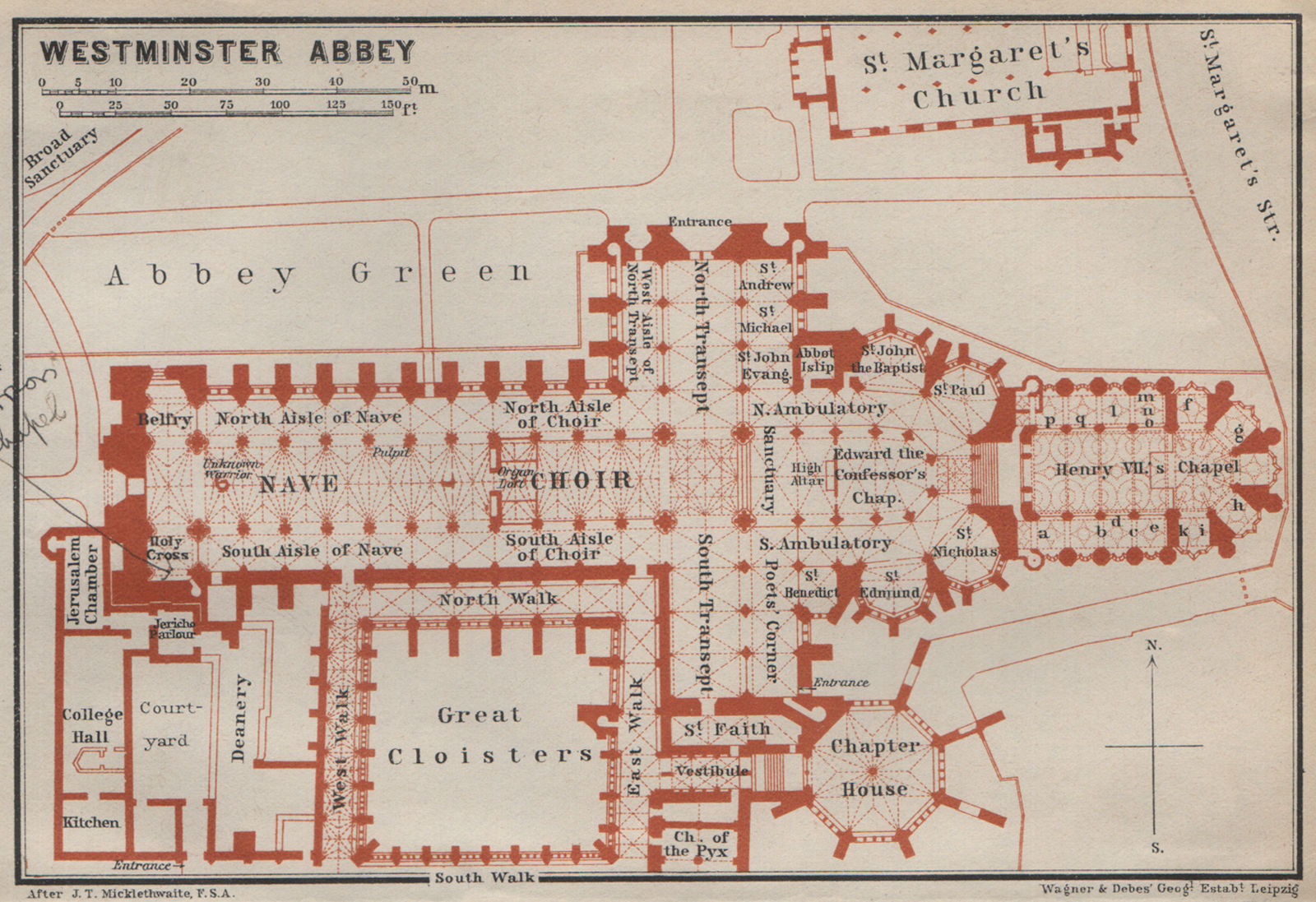 Associate Product WESTMINSTER ABBEY floor plan. St Margaret's church. London. BAEDEKER 1930 map