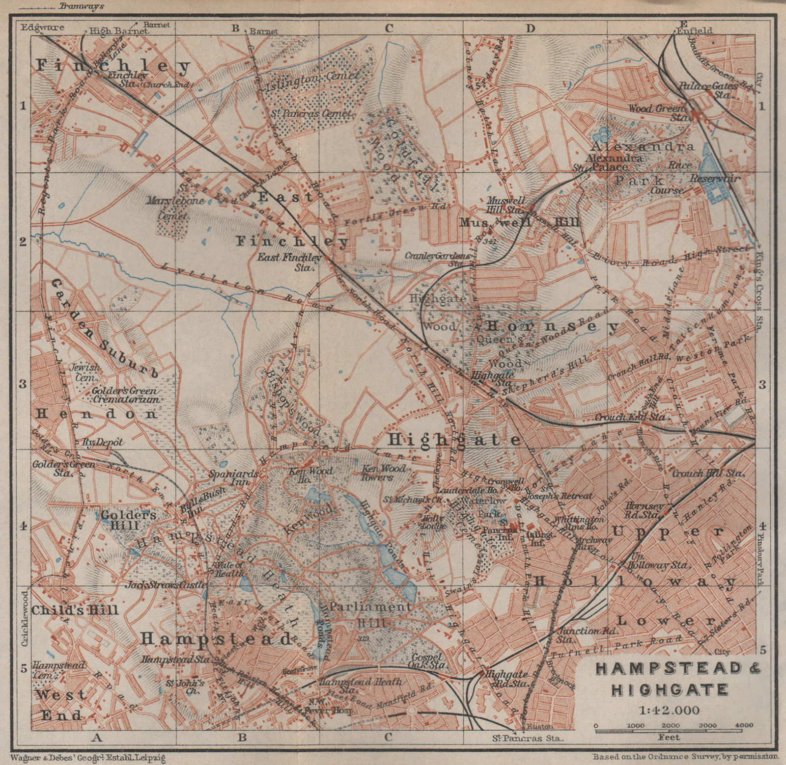 Associate Product HAMPSTEAD & HIGHGATE. Holloway Finchley Muswell Hill Hornsey Hendon 1930 map