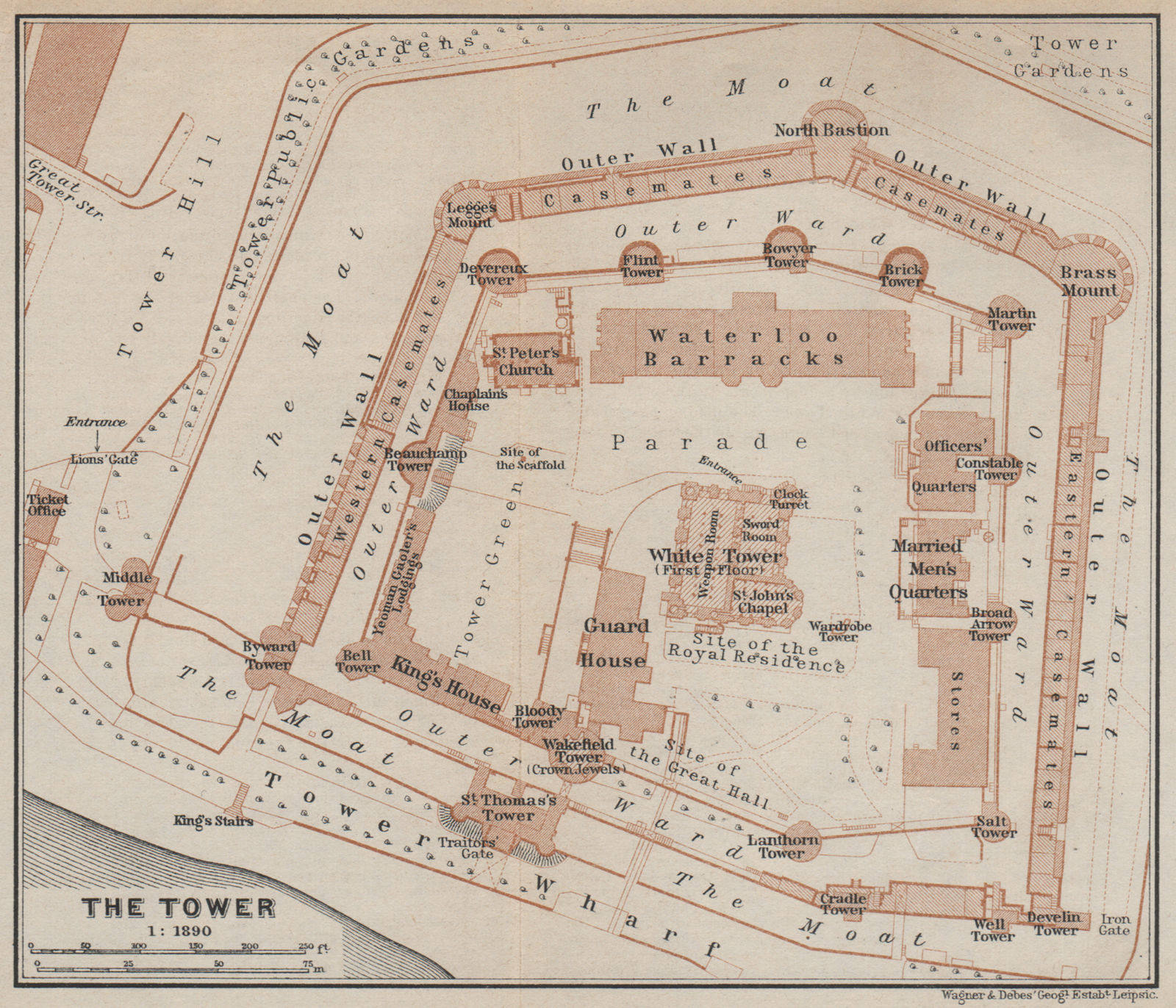 Associate Product THE TOWER OF LONDON ground plan. BAEDEKER 1930 old vintage map chart
