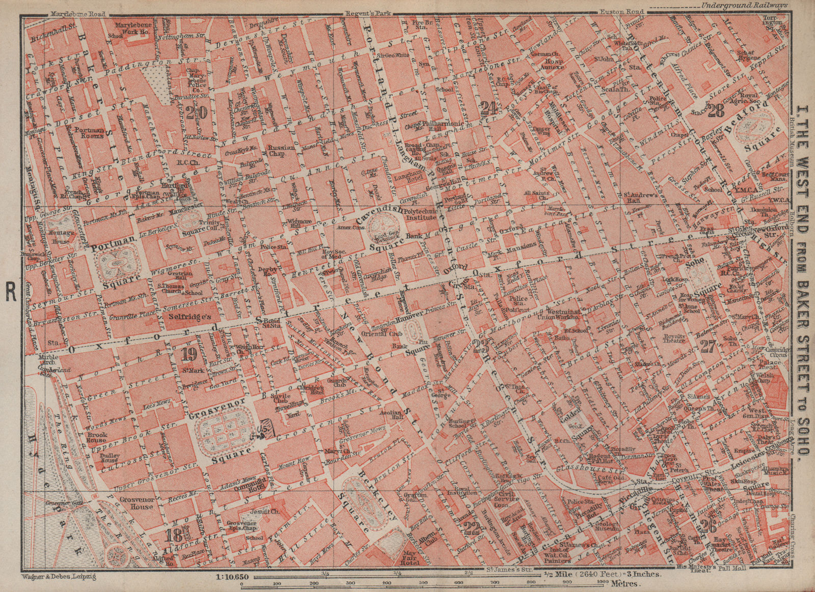 LONDON WEST END. Marylebone Soho Mayfair Fitzrovia Baker Street 1930 old map