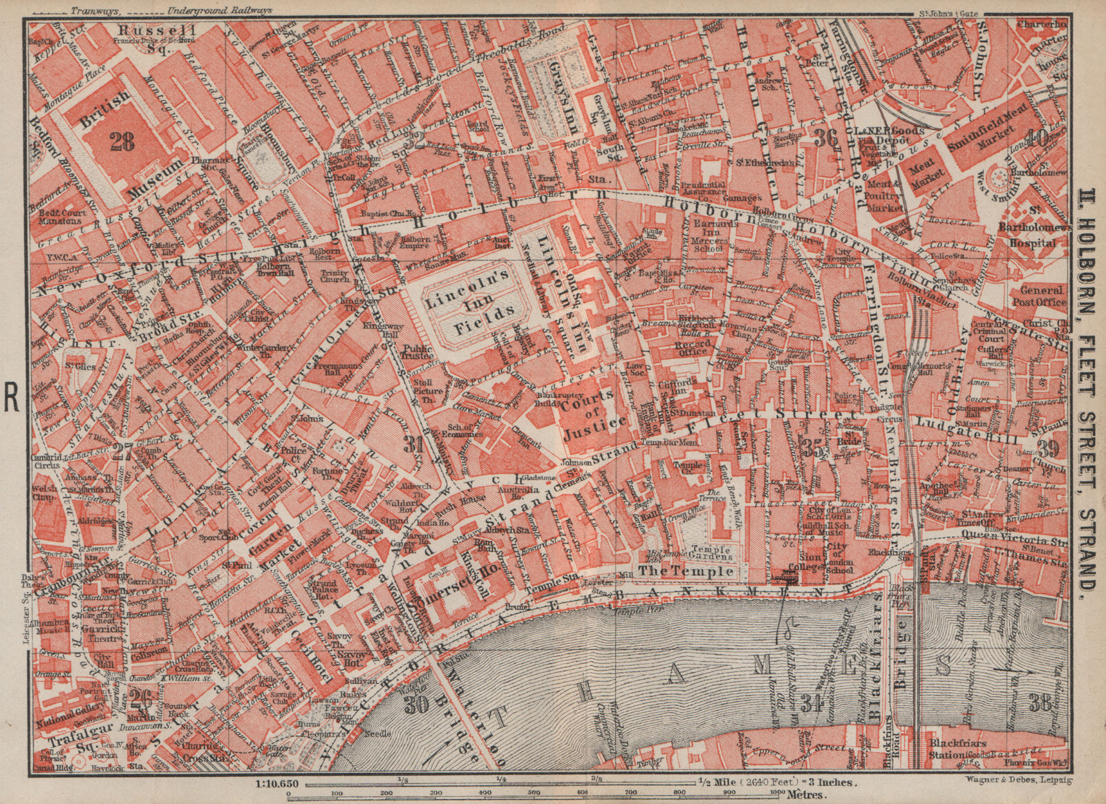 LONDON Holborn Fleet Street Strand Covent Garden Bloomsbury Smithfield 1930 map