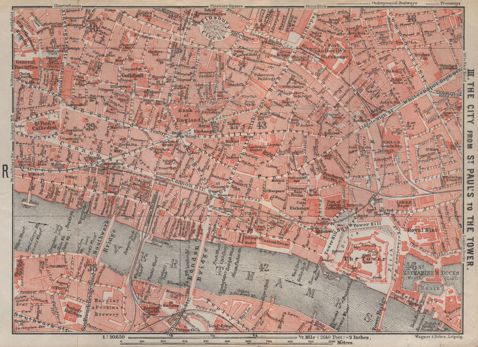 CITY OF LONDON. St Paul's Tower Square Mile Moorgate Bank. BAEDEKER 1930 map