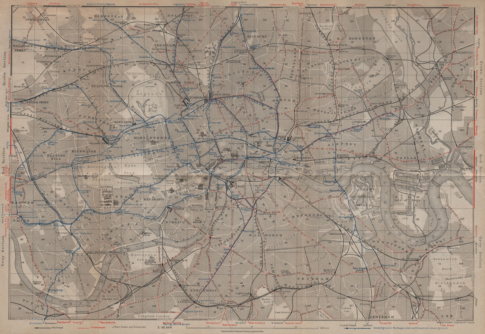 CENTRAL LONDON TRANSPORT. Railways tramways underground tube lines 1930 map